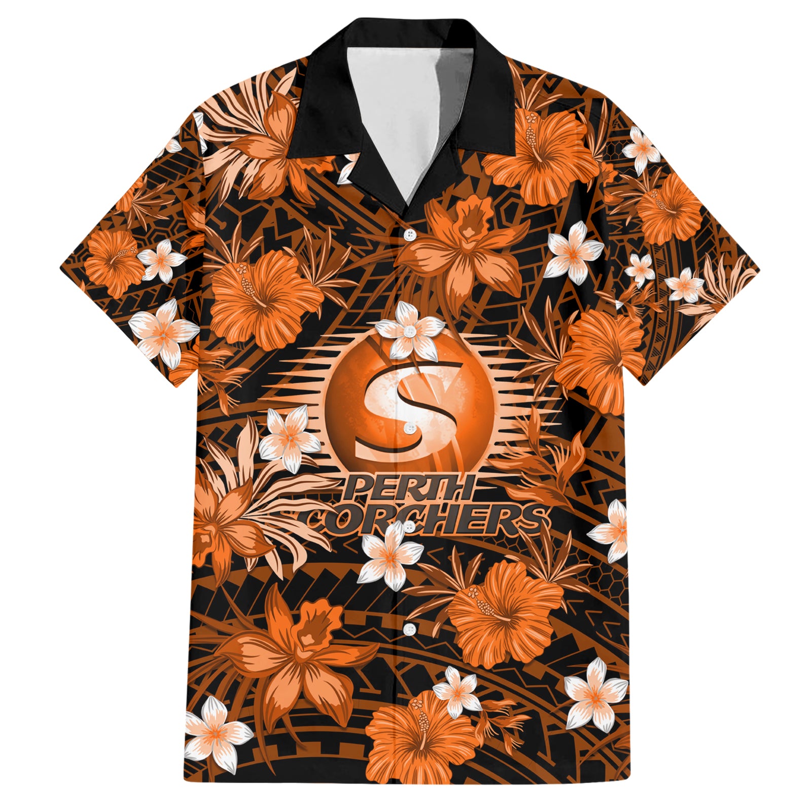 australian-scorchers-cricket-family-matching-short-sleeve-bodycon-dress-and-hawaiian-shirt-baeuty-pacific-hibiscus-and-polynesian-pattern