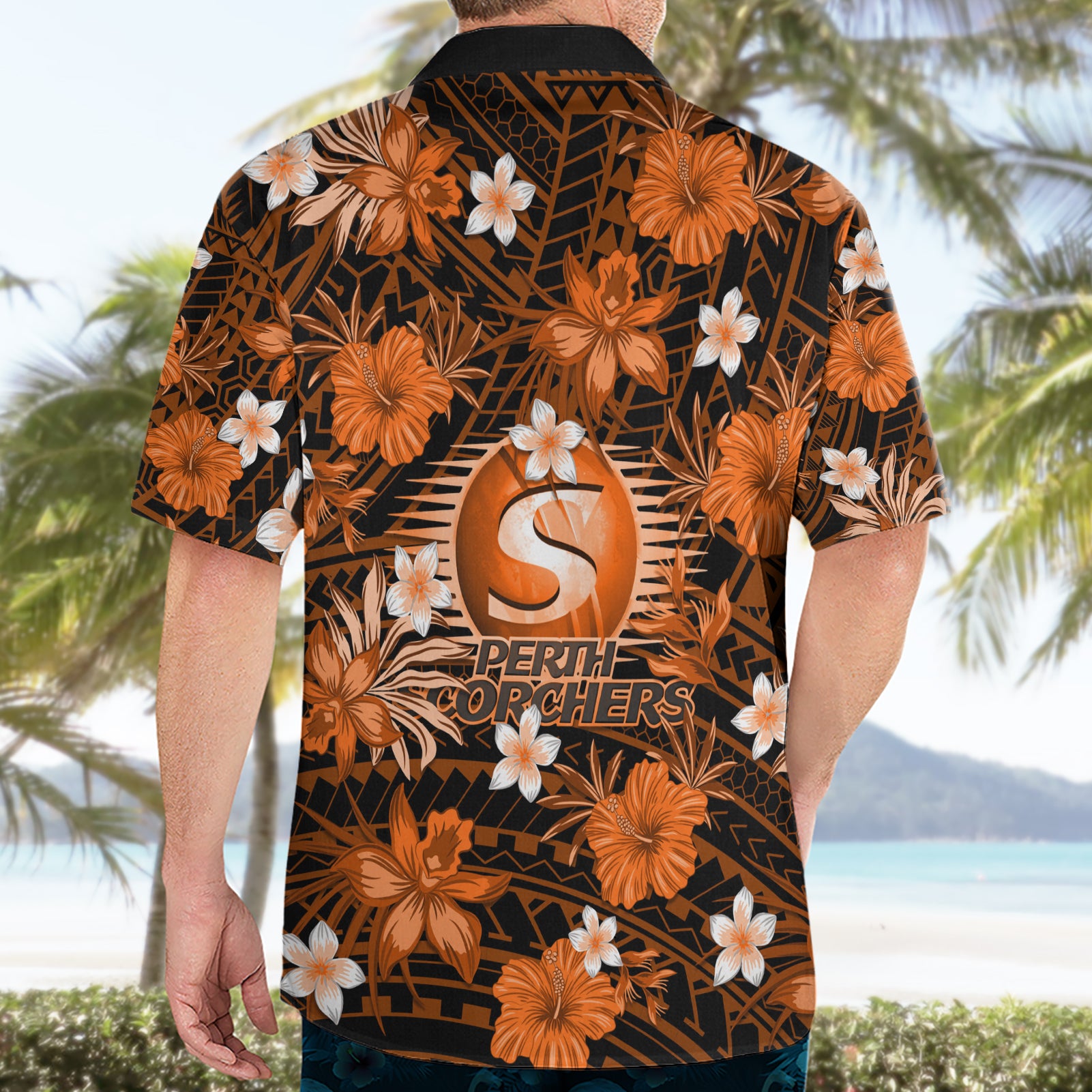 Australian Scorchers Cricket Hawaiian Shirt Baeuty Pacific Hibiscus and Polynesian Pattern - Vibe Hoodie Shop