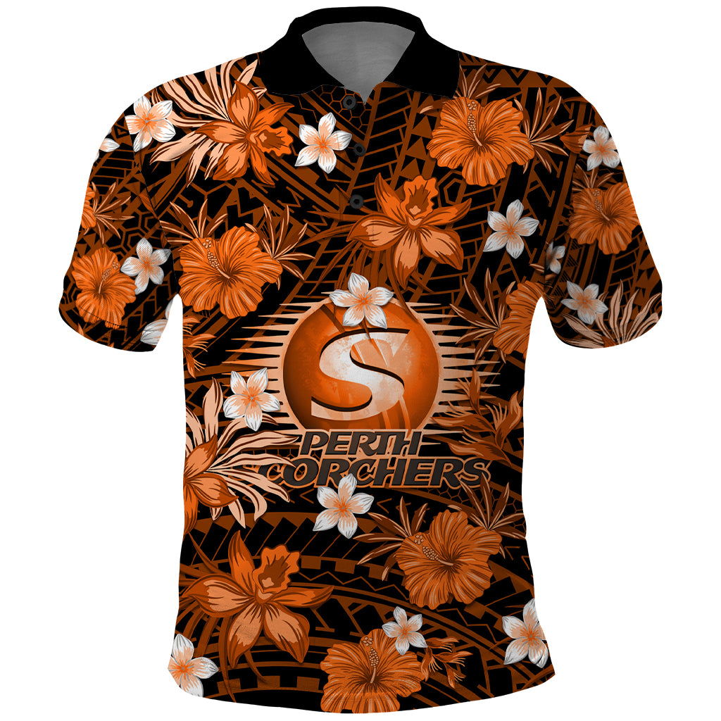 Australian Scorchers Cricket Polo Shirt Baeuty Pacific Hibiscus and Polynesian Pattern LT9 - Vibe Hoodie Shop