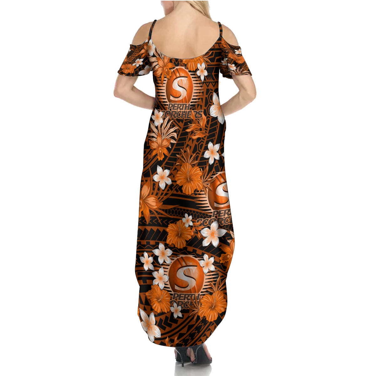 australian-scorchers-cricket-summer-maxi-dress-baeuty-pacific-hibiscus-and-polynesian-pattern