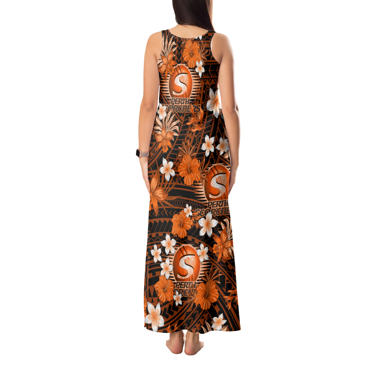 australian-scorchers-cricket-tank-maxi-dress-baeuty-pacific-hibiscus-and-polynesian-pattern