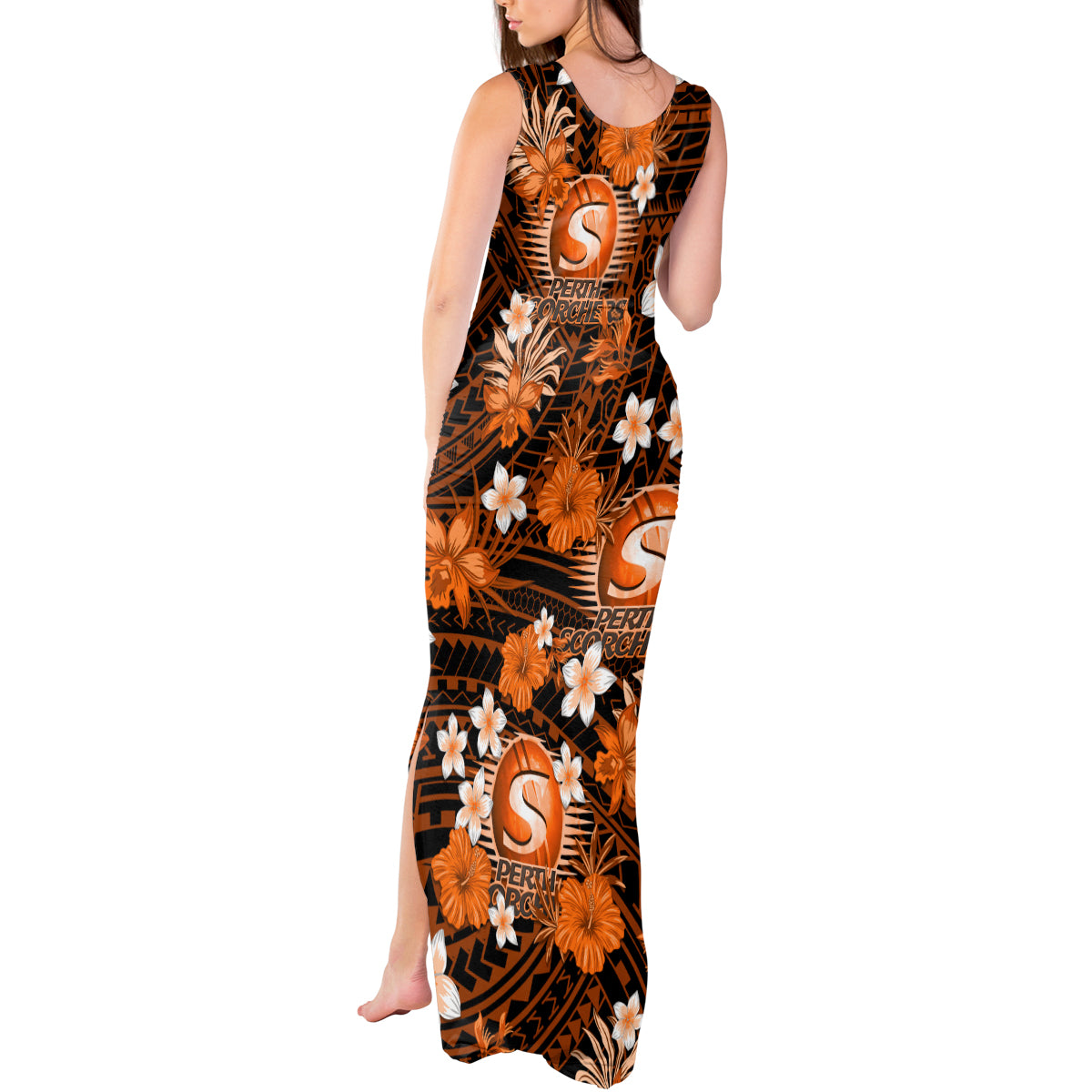 australian-scorchers-cricket-tank-maxi-dress-baeuty-pacific-hibiscus-and-polynesian-pattern