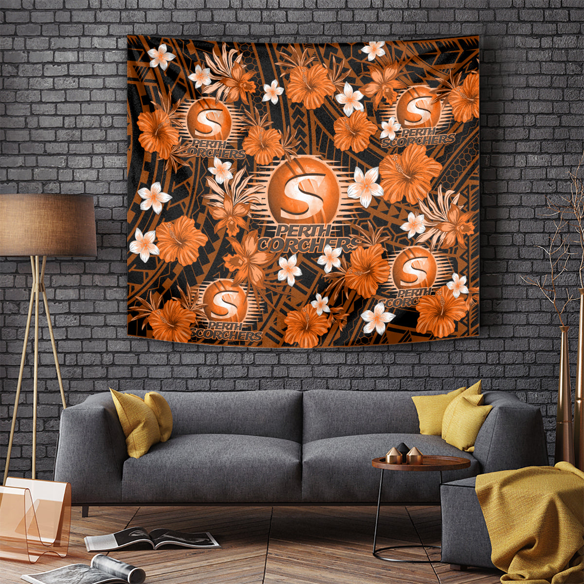 Australian Scorchers Cricket Tapestry Baeuty Pacific Hibiscus and Polynesian Pattern - Vibe Hoodie Shop