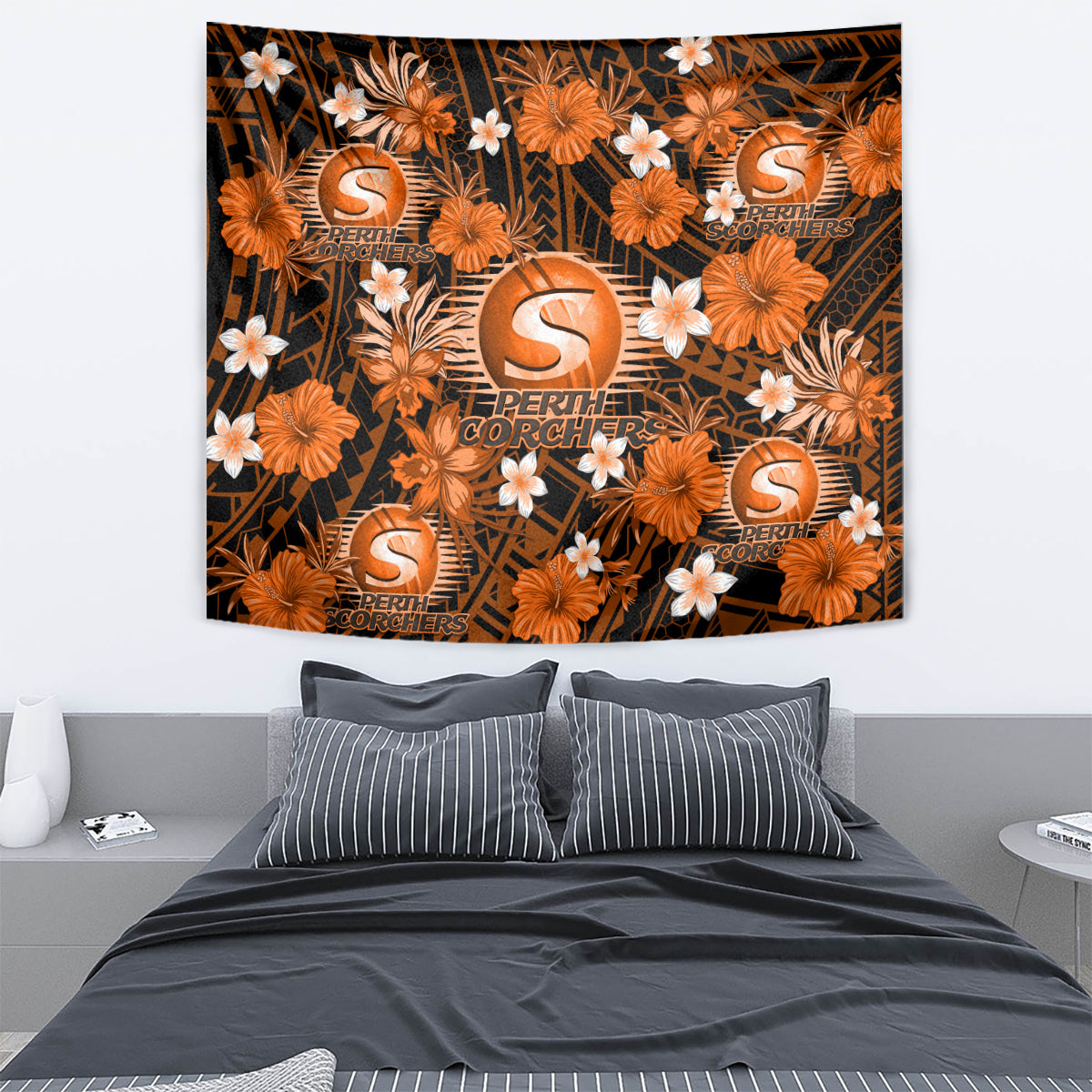 Australian Scorchers Cricket Tapestry Baeuty Pacific Hibiscus and Polynesian Pattern - Vibe Hoodie Shop