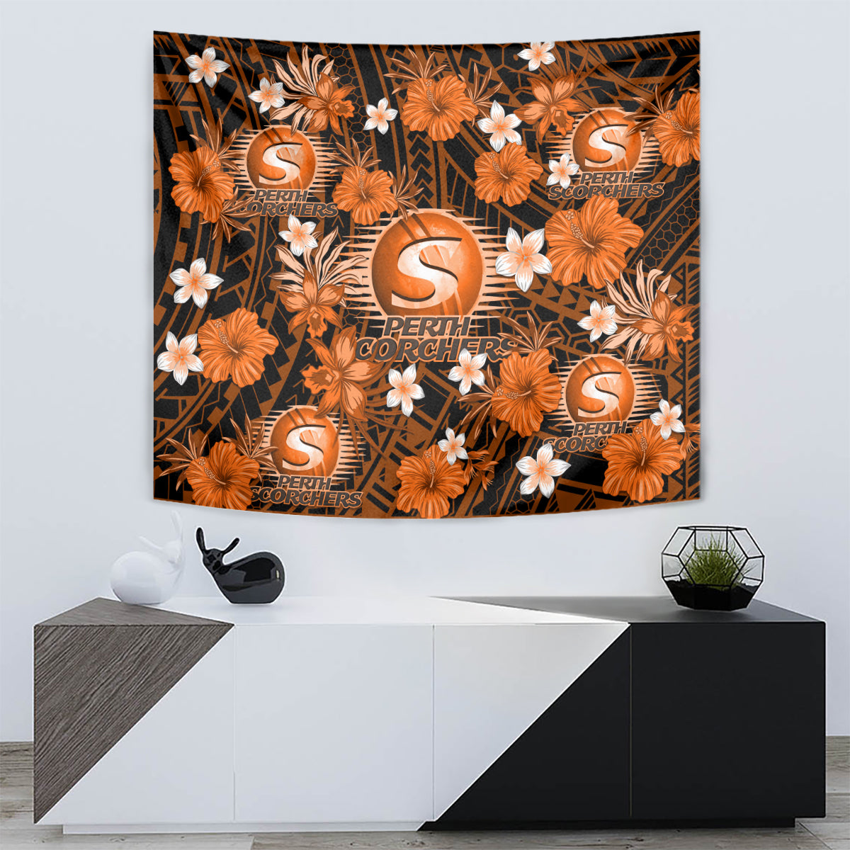 Australian Scorchers Cricket Tapestry Baeuty Pacific Hibiscus and Polynesian Pattern - Vibe Hoodie Shop