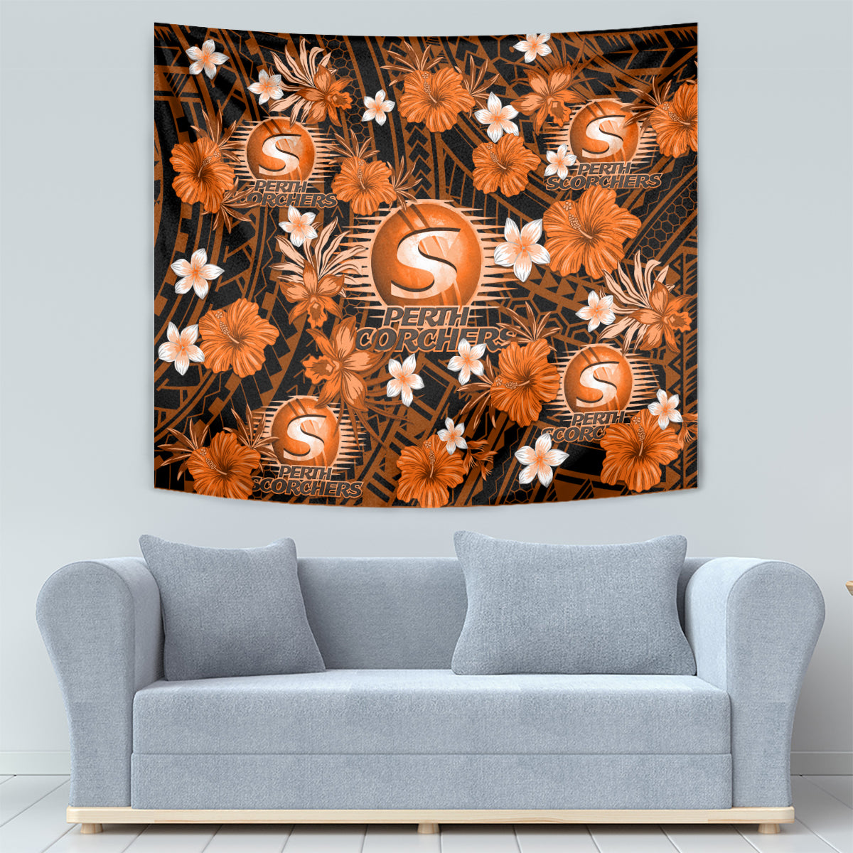 Australian Scorchers Cricket Tapestry Baeuty Pacific Hibiscus and Polynesian Pattern - Vibe Hoodie Shop