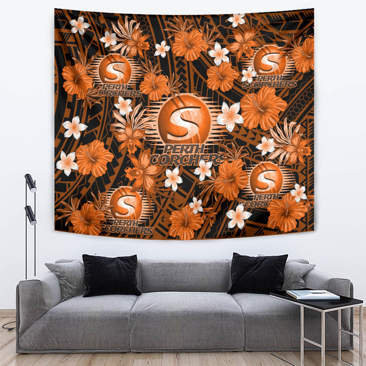 Australian Scorchers Cricket Tapestry Baeuty Pacific Hibiscus and Polynesian Pattern - Vibe Hoodie Shop