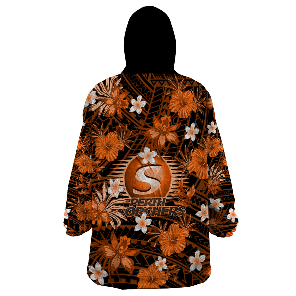 Australian Scorchers Cricket Wearable Blanket Hoodie Baeuty Pacific Hibiscus and Polynesian Pattern - Vibe Hoodie Shop