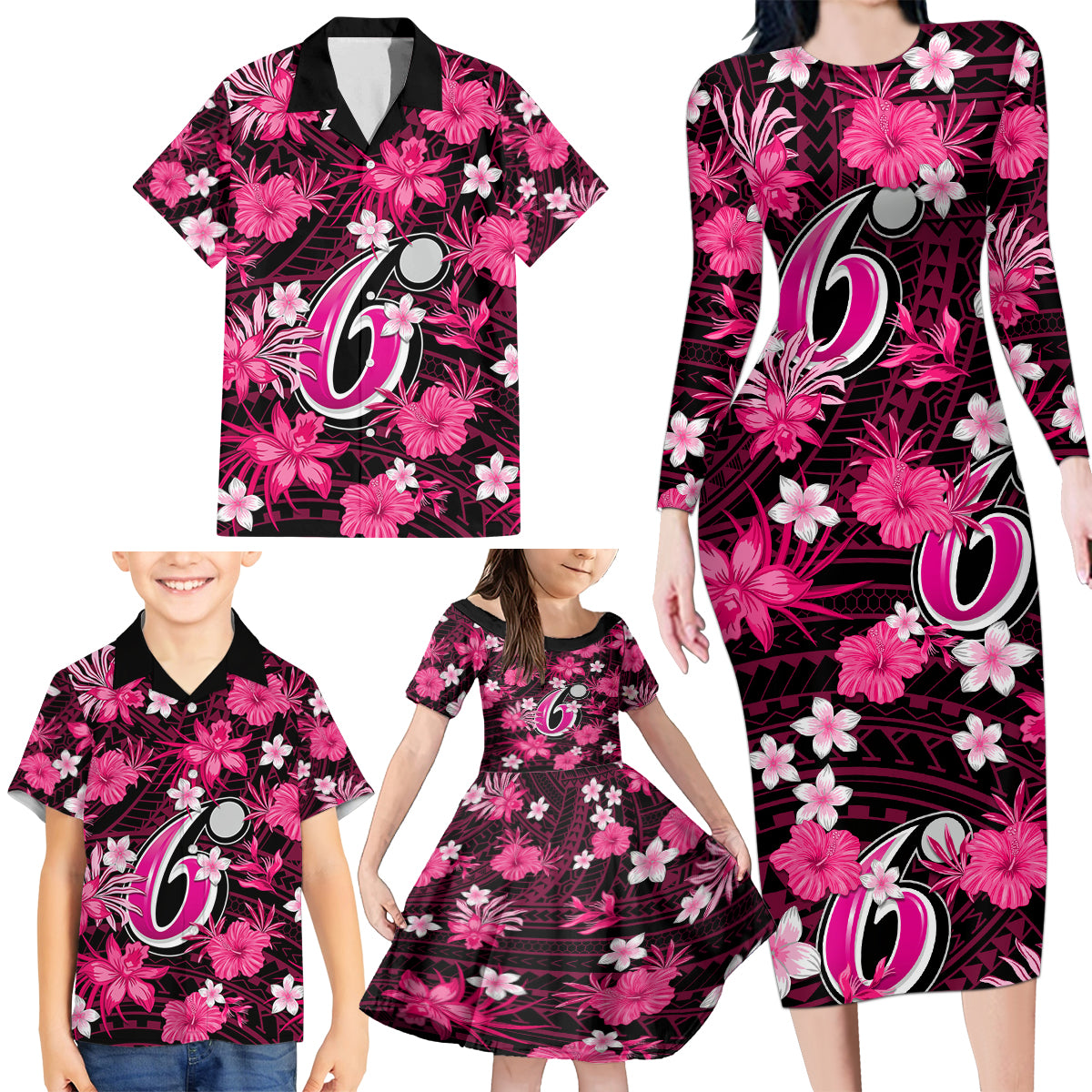 australian-sixers-cricket-family-matching-long-sleeve-bodycon-dress-and-hawaiian-shirt-baeuty-pacific-hibiscus-and-polynesian-pattern