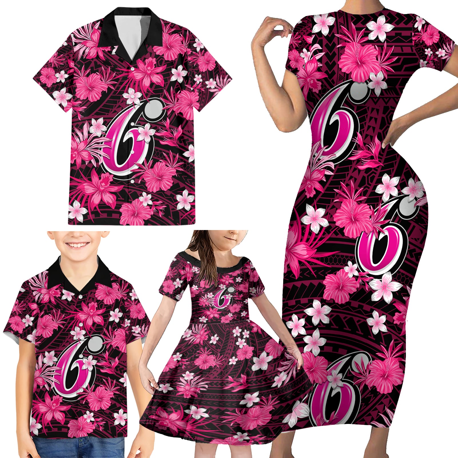 australian-sixers-cricket-family-matching-short-sleeve-bodycon-dress-and-hawaiian-shirt-baeuty-pacific-hibiscus-and-polynesian-pattern