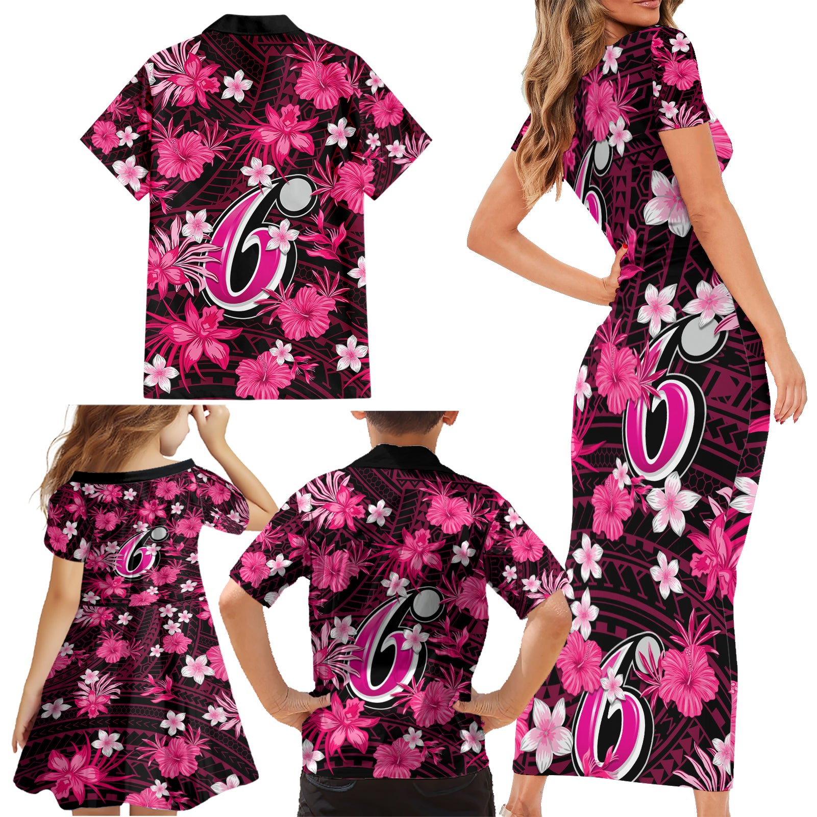 australian-sixers-cricket-family-matching-short-sleeve-bodycon-dress-and-hawaiian-shirt-baeuty-pacific-hibiscus-and-polynesian-pattern