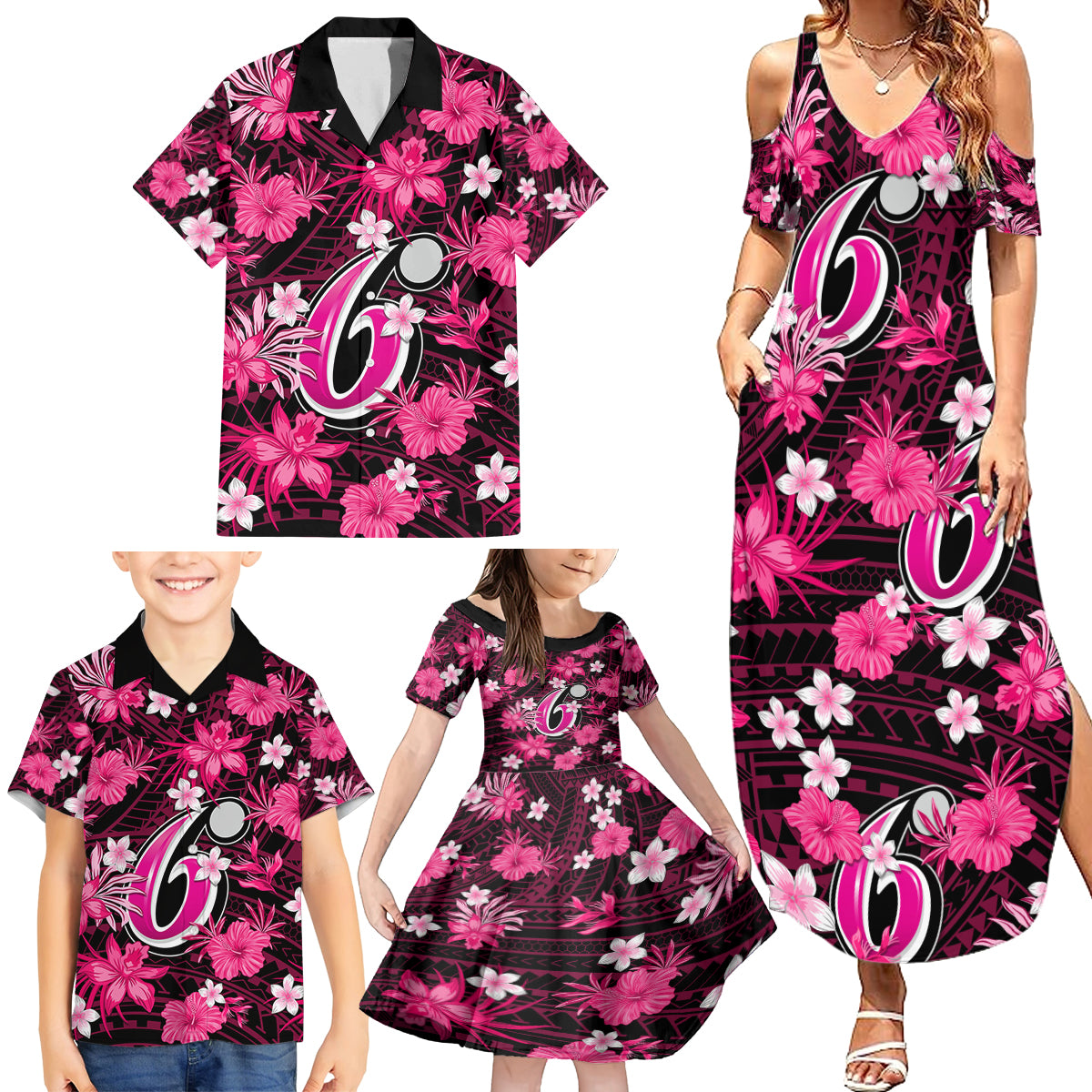 australian-sixers-cricket-family-matching-summer-maxi-dress-and-hawaiian-shirt-baeuty-pacific-hibiscus-and-polynesian-pattern