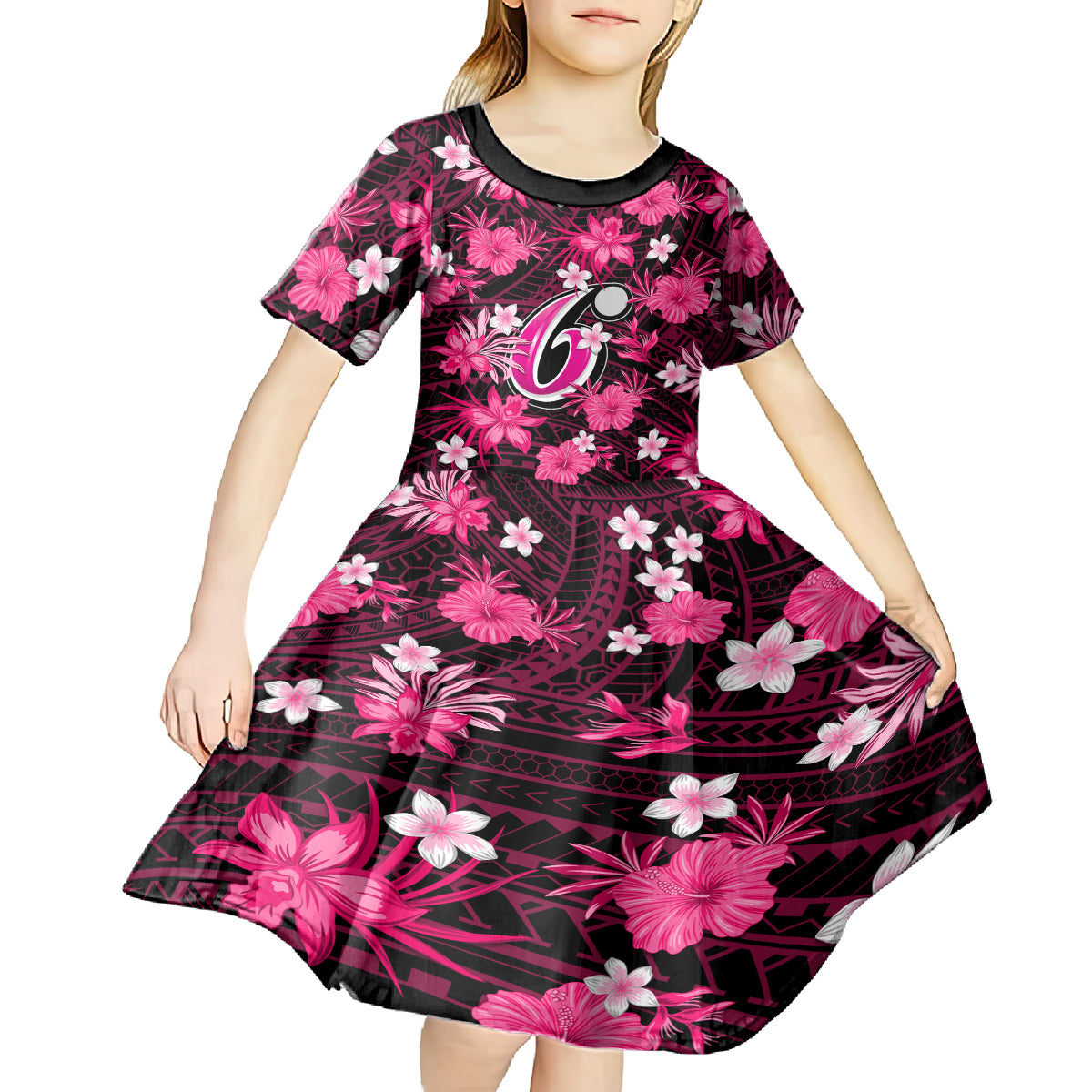 Australian Sixers Cricket Kid Short Sleeve Dress Baeuty Pacific Hibiscus and Polynesian Pattern - Vibe Hoodie Shop