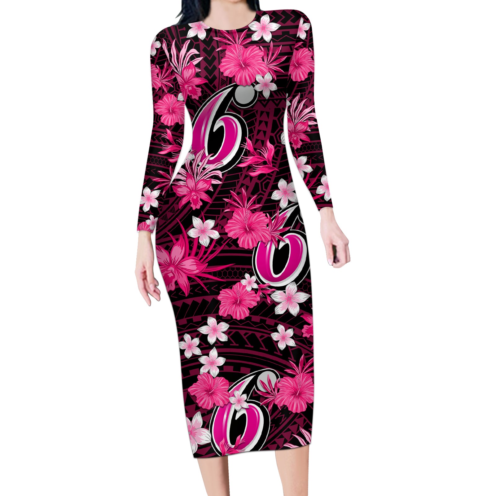 australian-sixers-cricket-long-sleeve-bodycon-dress-baeuty-pacific-hibiscus-and-polynesian-pattern