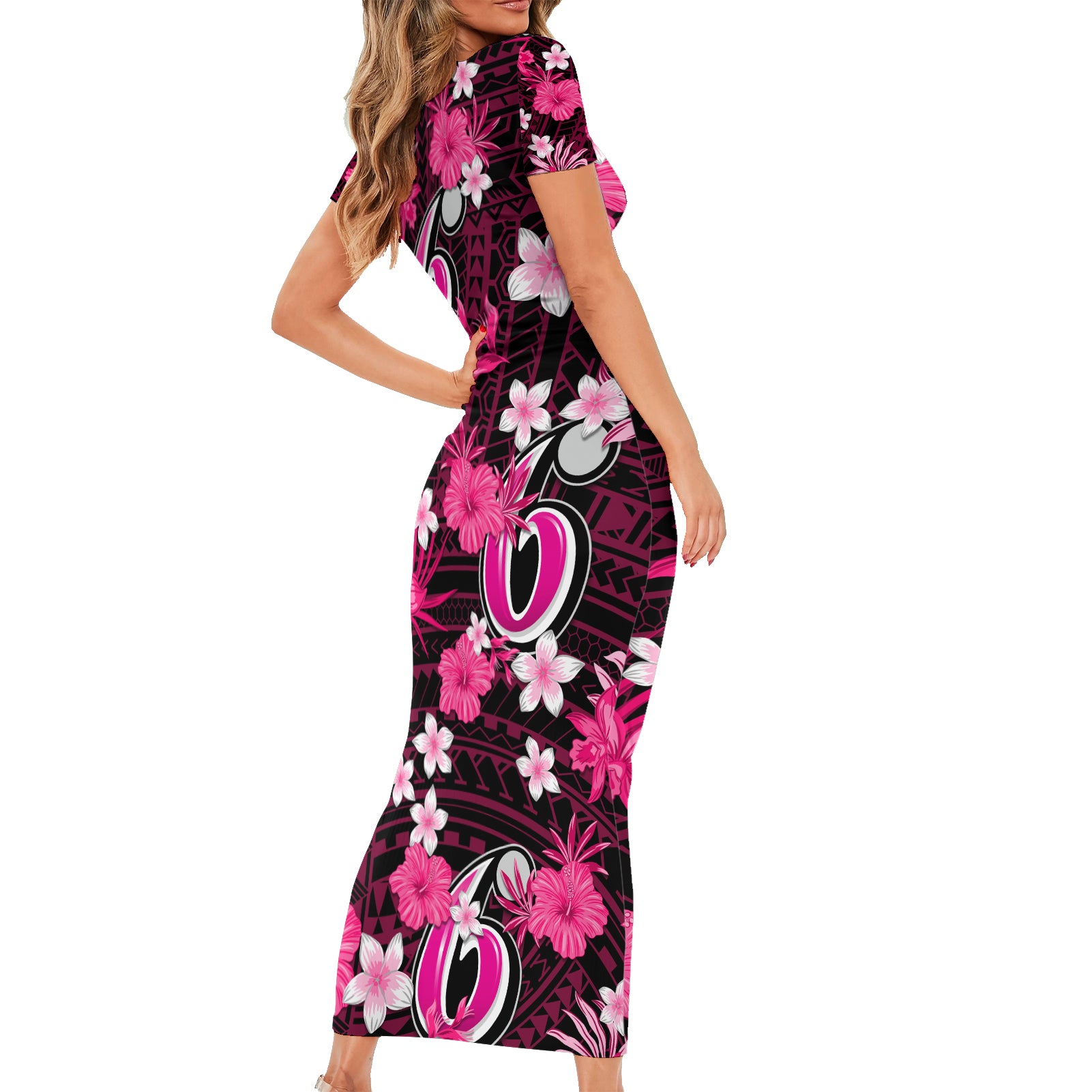 australian-sixers-cricket-short-sleeve-bodycon-dress-baeuty-pacific-hibiscus-and-polynesian-pattern