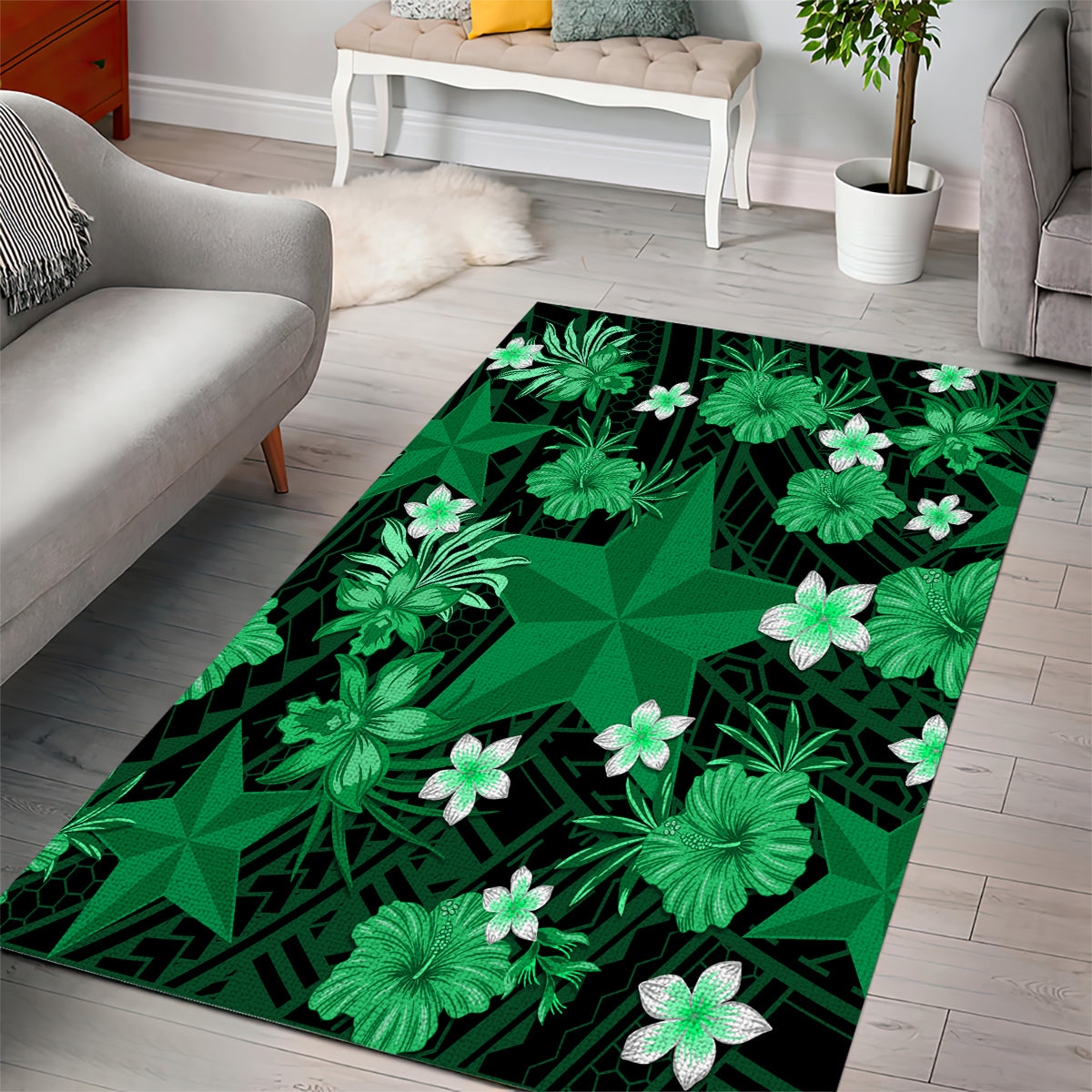 Australian Stars Cricket Area Rug Baeuty Pacific Hibiscus and Polynesian Pattern - Vibe Hoodie Shop