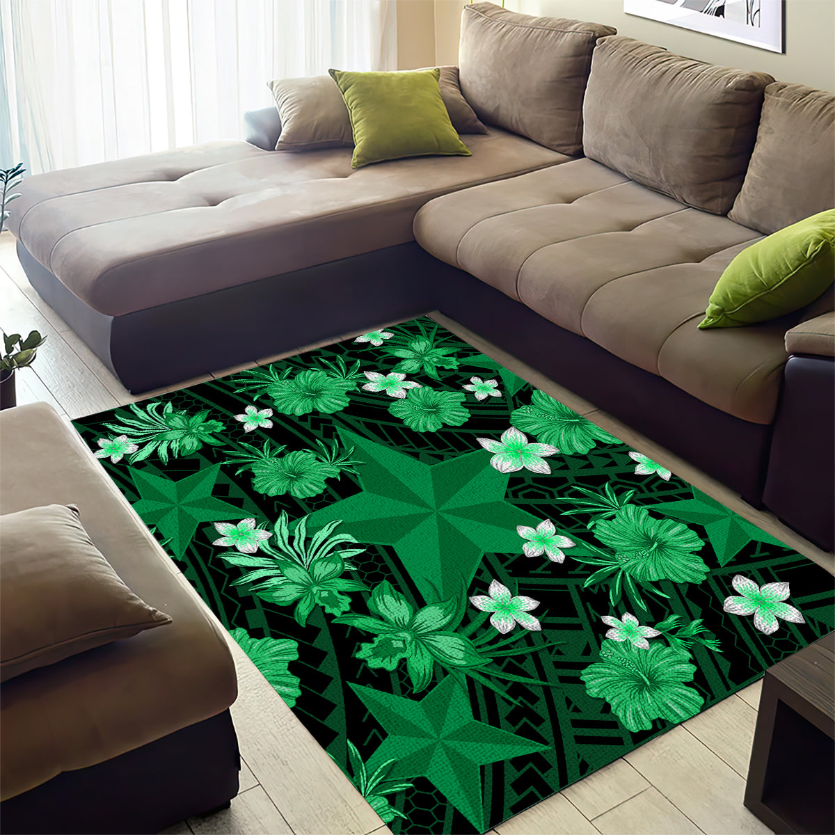 Australian Stars Cricket Area Rug Baeuty Pacific Hibiscus and Polynesian Pattern - Vibe Hoodie Shop