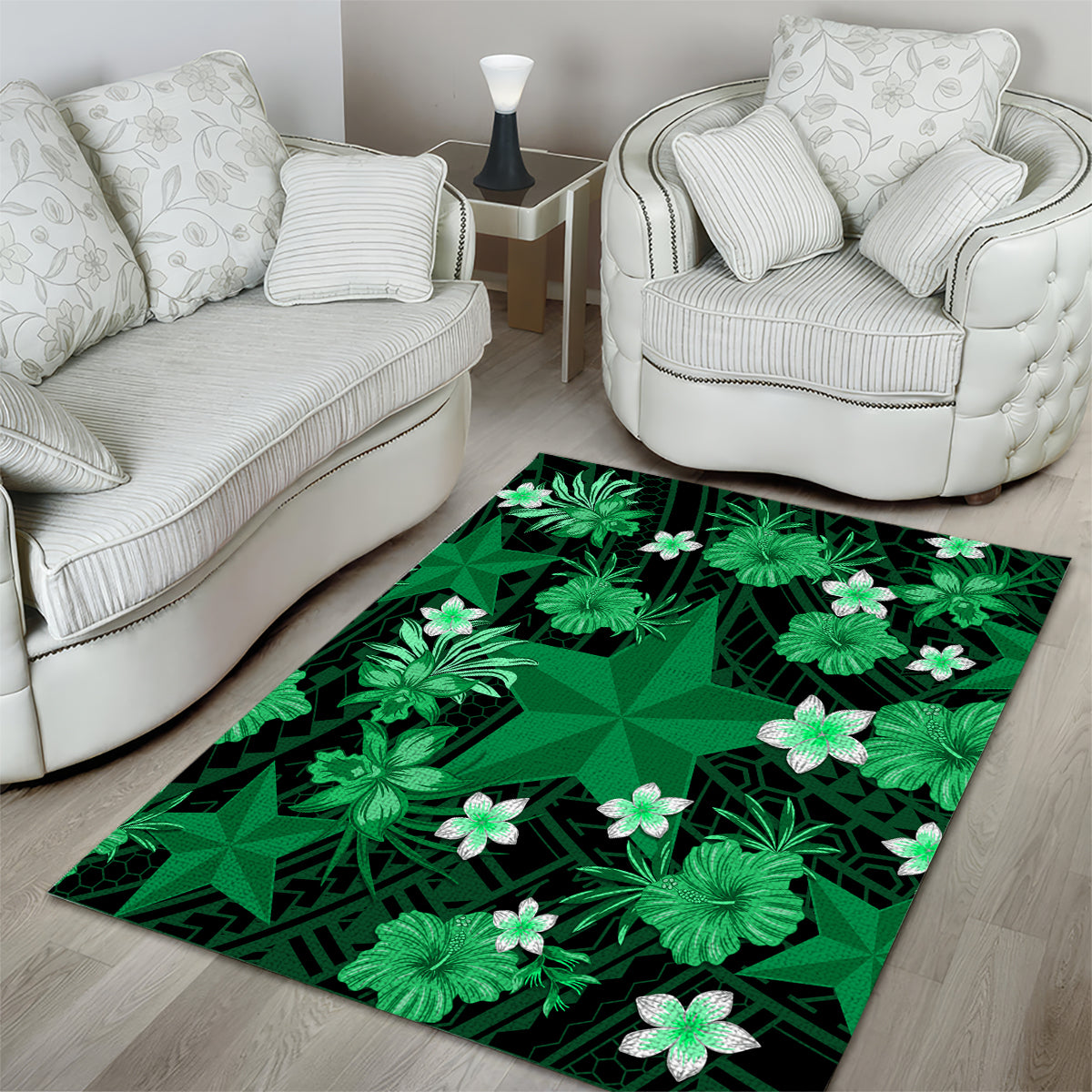 Australian Stars Cricket Area Rug Baeuty Pacific Hibiscus and Polynesian Pattern - Vibe Hoodie Shop