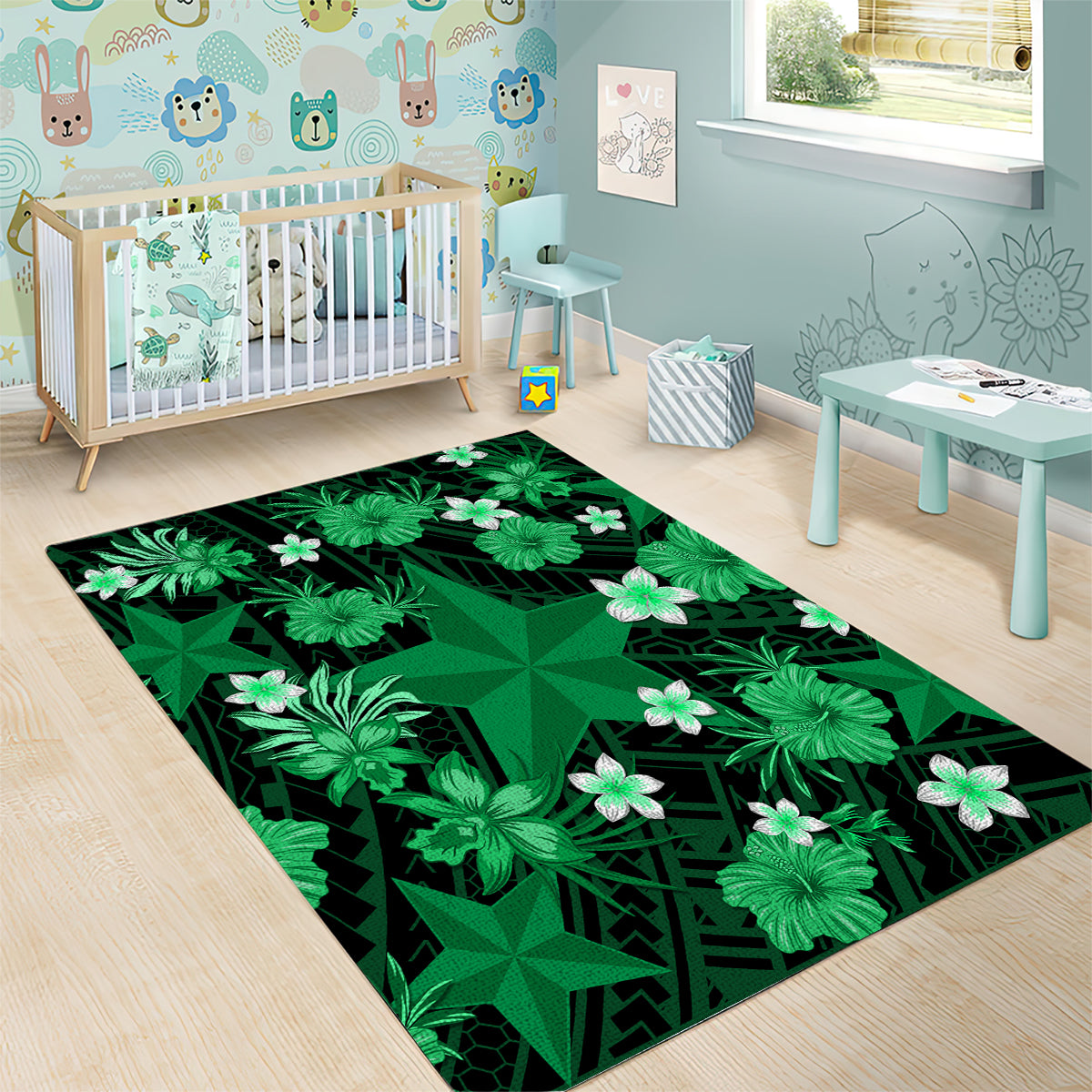 Australian Stars Cricket Area Rug Baeuty Pacific Hibiscus and Polynesian Pattern - Vibe Hoodie Shop