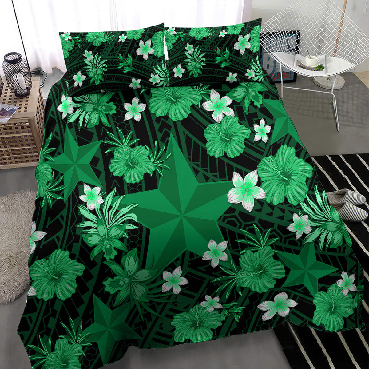 Australian Stars Cricket Bedding Set Baeuty Pacific Hibiscus and Polynesian Pattern - Vibe Hoodie Shop