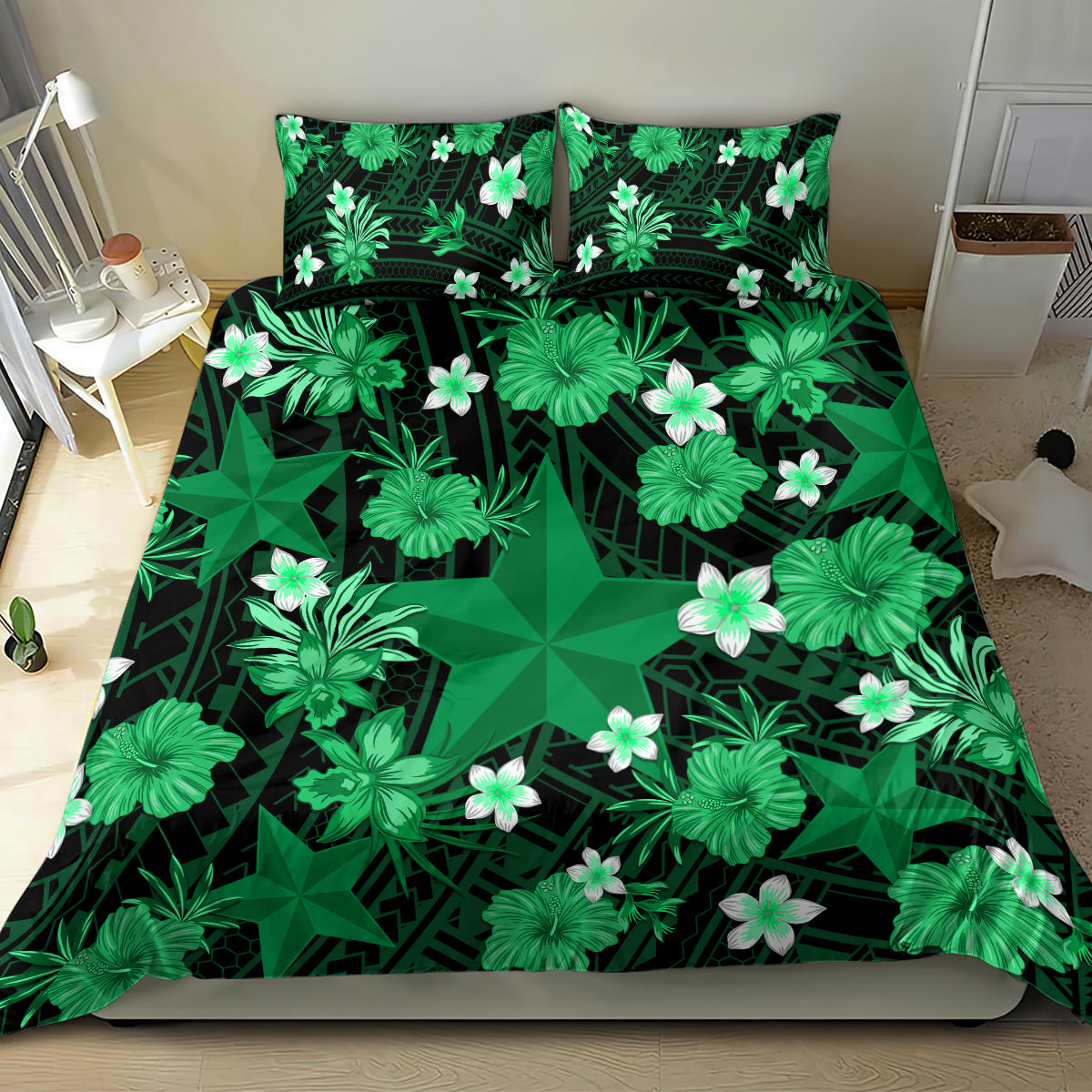Australian Stars Cricket Bedding Set Baeuty Pacific Hibiscus and Polynesian Pattern - Vibe Hoodie Shop