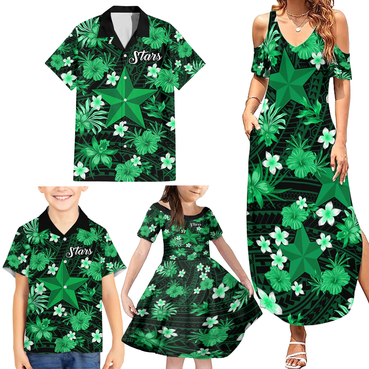 australian-stars-cricket-family-matching-summer-maxi-dress-and-hawaiian-shirt-baeuty-pacific-hibiscus-and-polynesian-pattern