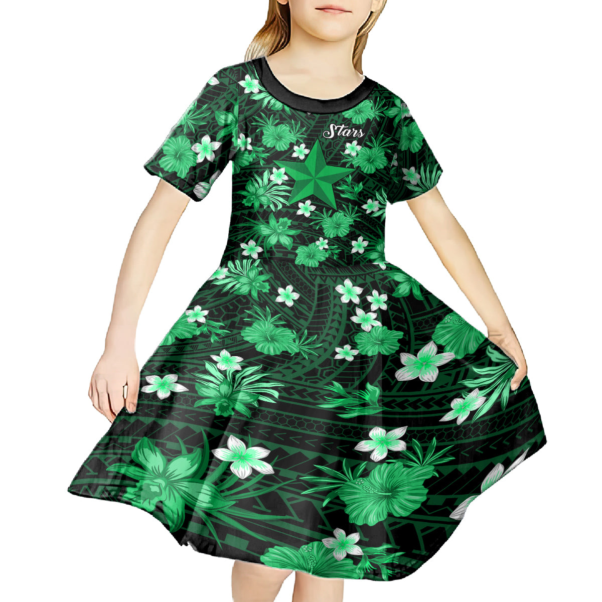 Australian Stars Cricket Kid Short Sleeve Dress Baeuty Pacific Hibiscus and Polynesian Pattern - Vibe Hoodie Shop