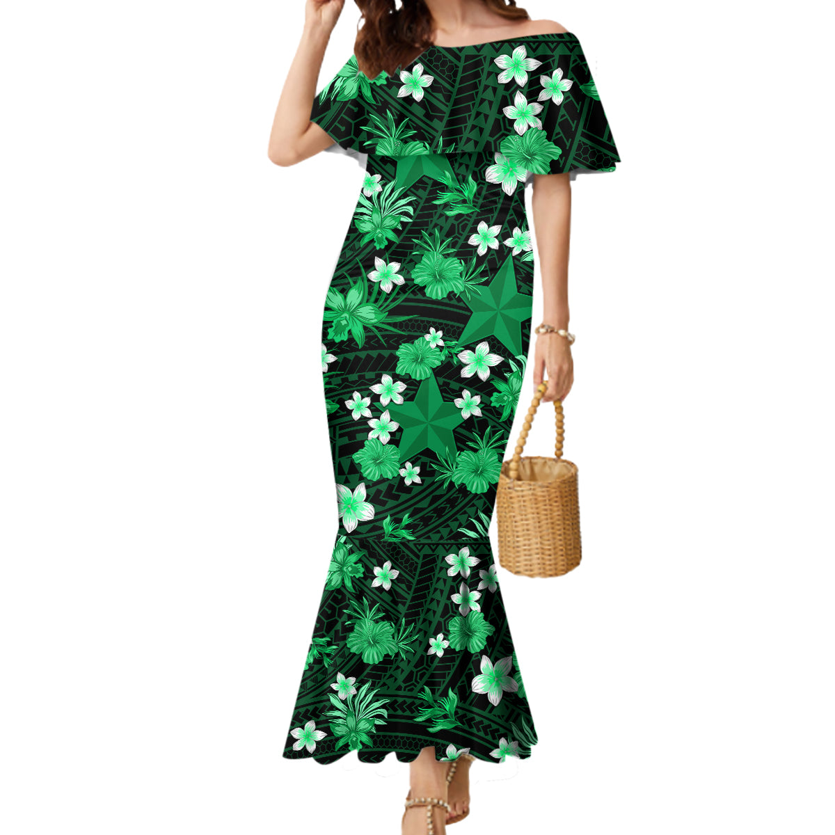 australian-stars-cricket-mermaid-dress-baeuty-pacific-hibiscus-and-polynesian-pattern