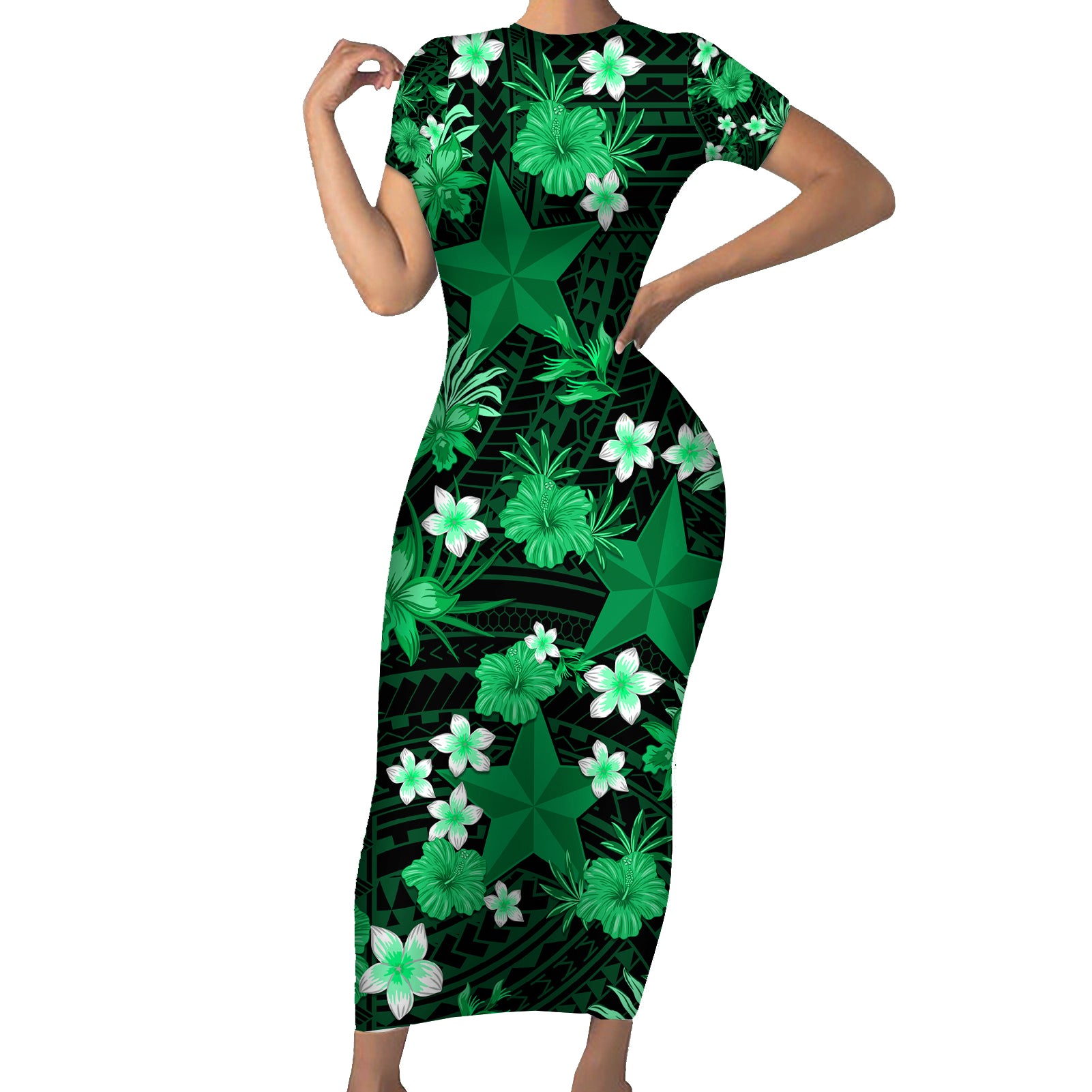 australian-stars-cricket-short-sleeve-bodycon-dress-baeuty-pacific-hibiscus-and-polynesian-pattern