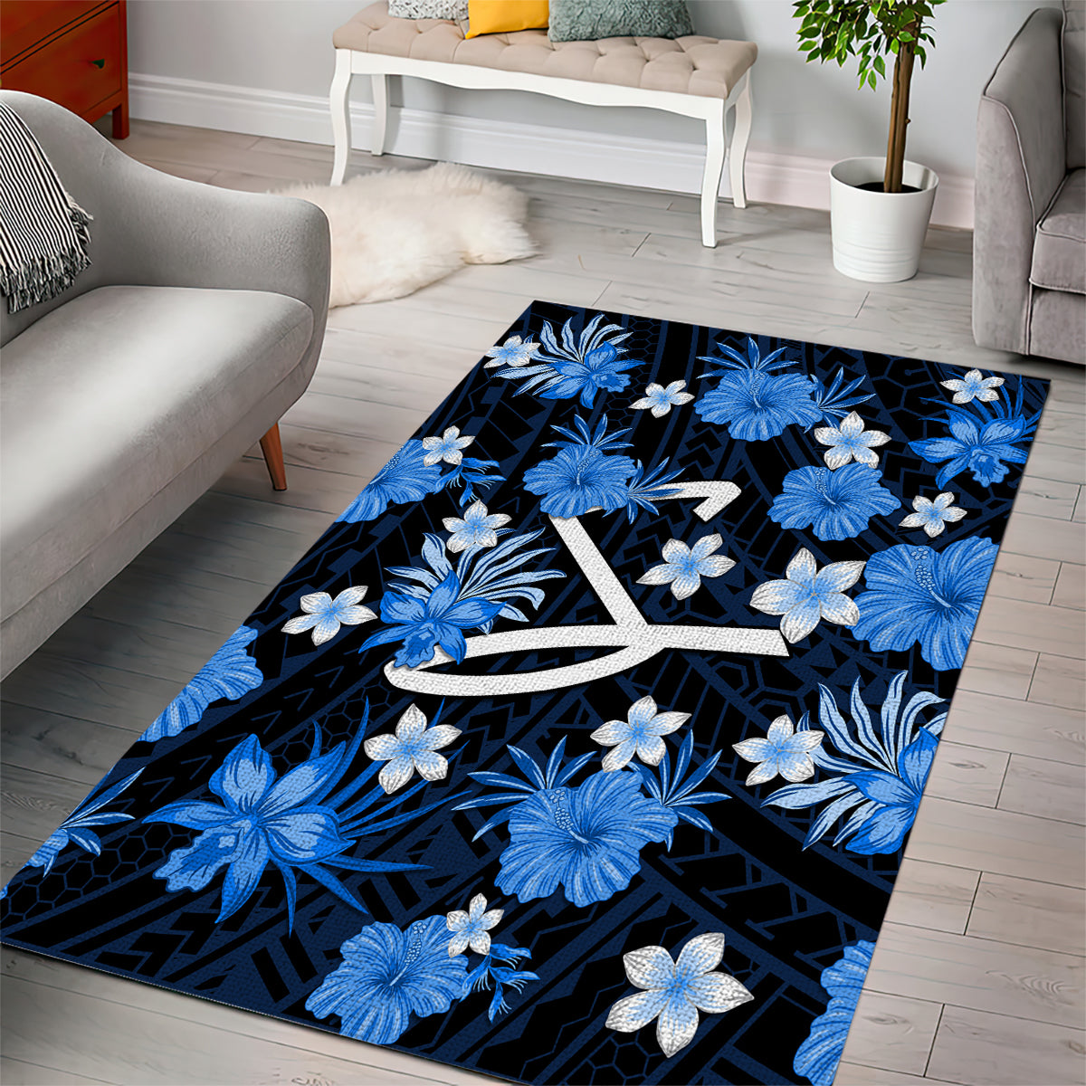 Australian Strikers Cricket Area Rug Baeuty Pacific Hibiscus and Polynesian Pattern - Vibe Hoodie Shop