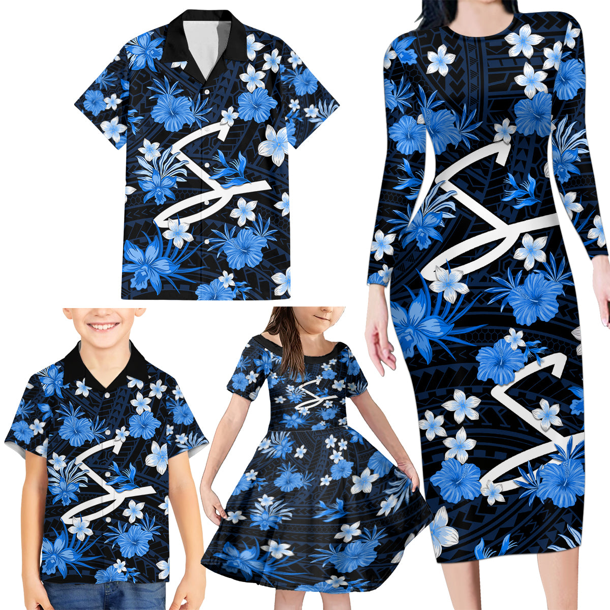 australian-strikers-cricket-family-matching-long-sleeve-bodycon-dress-and-hawaiian-shirt-baeuty-pacific-hibiscus-and-polynesian-pattern