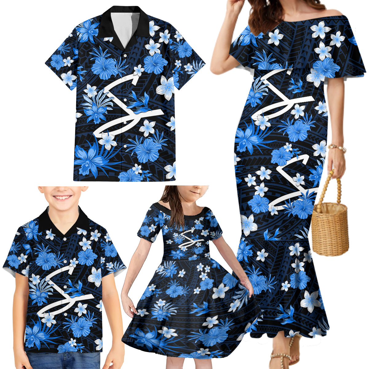 australian-strikers-cricket-family-matching-mermaid-dress-and-hawaiian-shirt-baeuty-pacific-hibiscus-and-polynesian-pattern