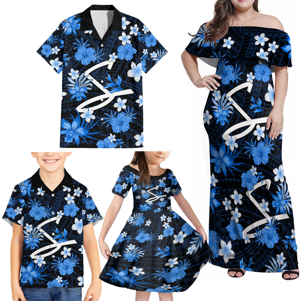 australian-strikers-cricket-family-matching-off-shoulder-maxi-dress-and-hawaiian-shirt-baeuty-pacific-hibiscus-and-polynesian-pattern