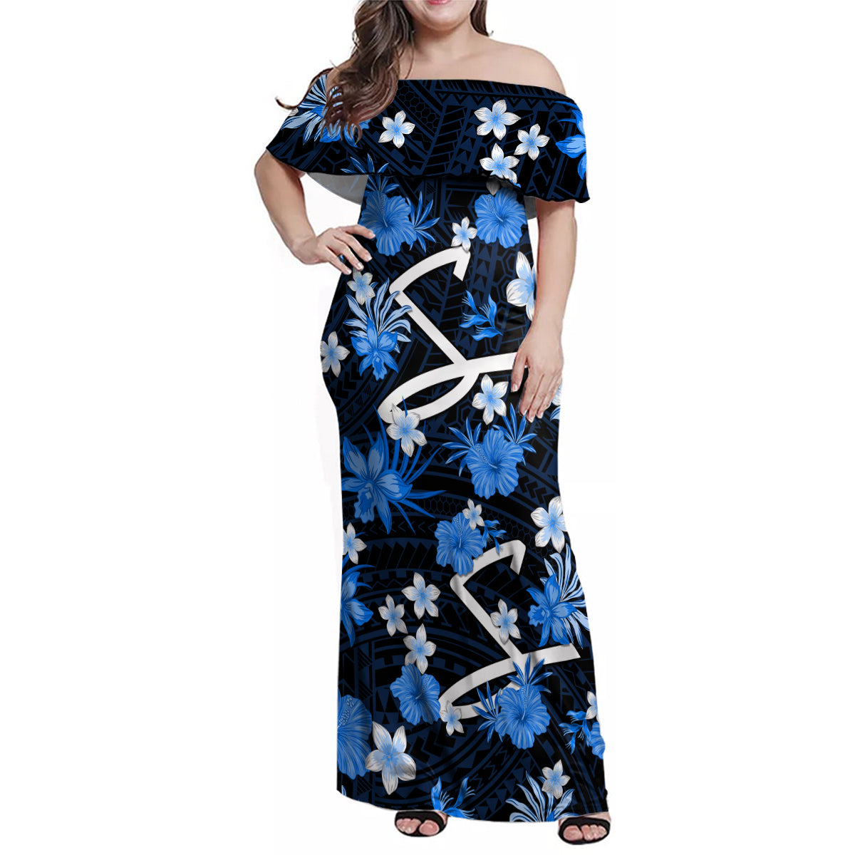 australian-strikers-cricket-family-matching-off-shoulder-maxi-dress-and-hawaiian-shirt-baeuty-pacific-hibiscus-and-polynesian-pattern