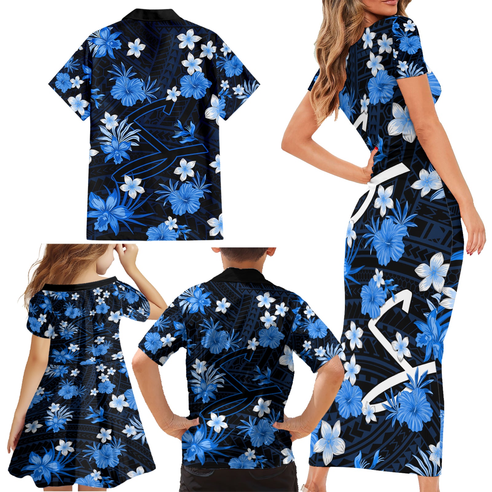 australian-strikers-cricket-family-matching-short-sleeve-bodycon-dress-and-hawaiian-shirt-baeuty-pacific-hibiscus-and-polynesian-pattern