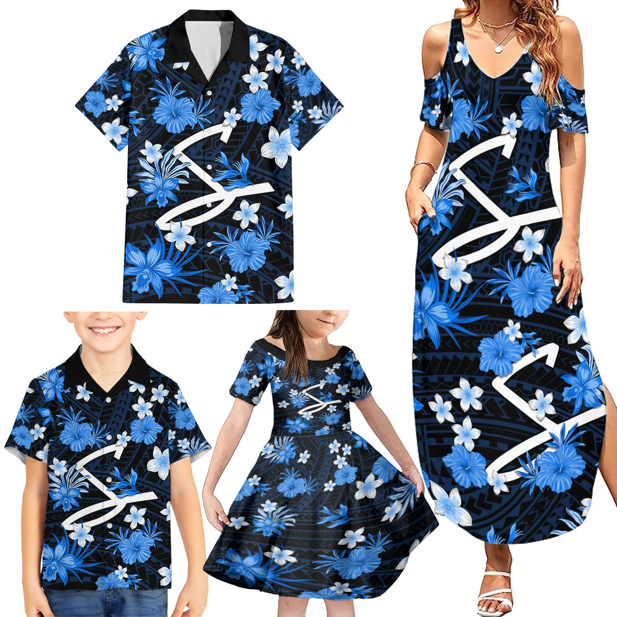 australian-strikers-cricket-family-matching-summer-maxi-dress-and-hawaiian-shirt-baeuty-pacific-hibiscus-and-polynesian-pattern