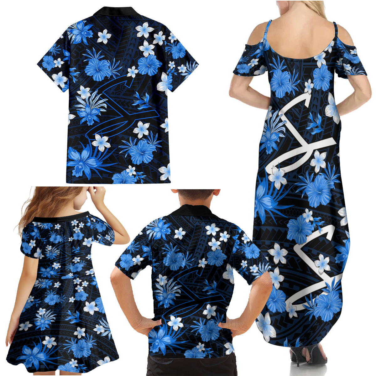 australian-strikers-cricket-family-matching-summer-maxi-dress-and-hawaiian-shirt-baeuty-pacific-hibiscus-and-polynesian-pattern