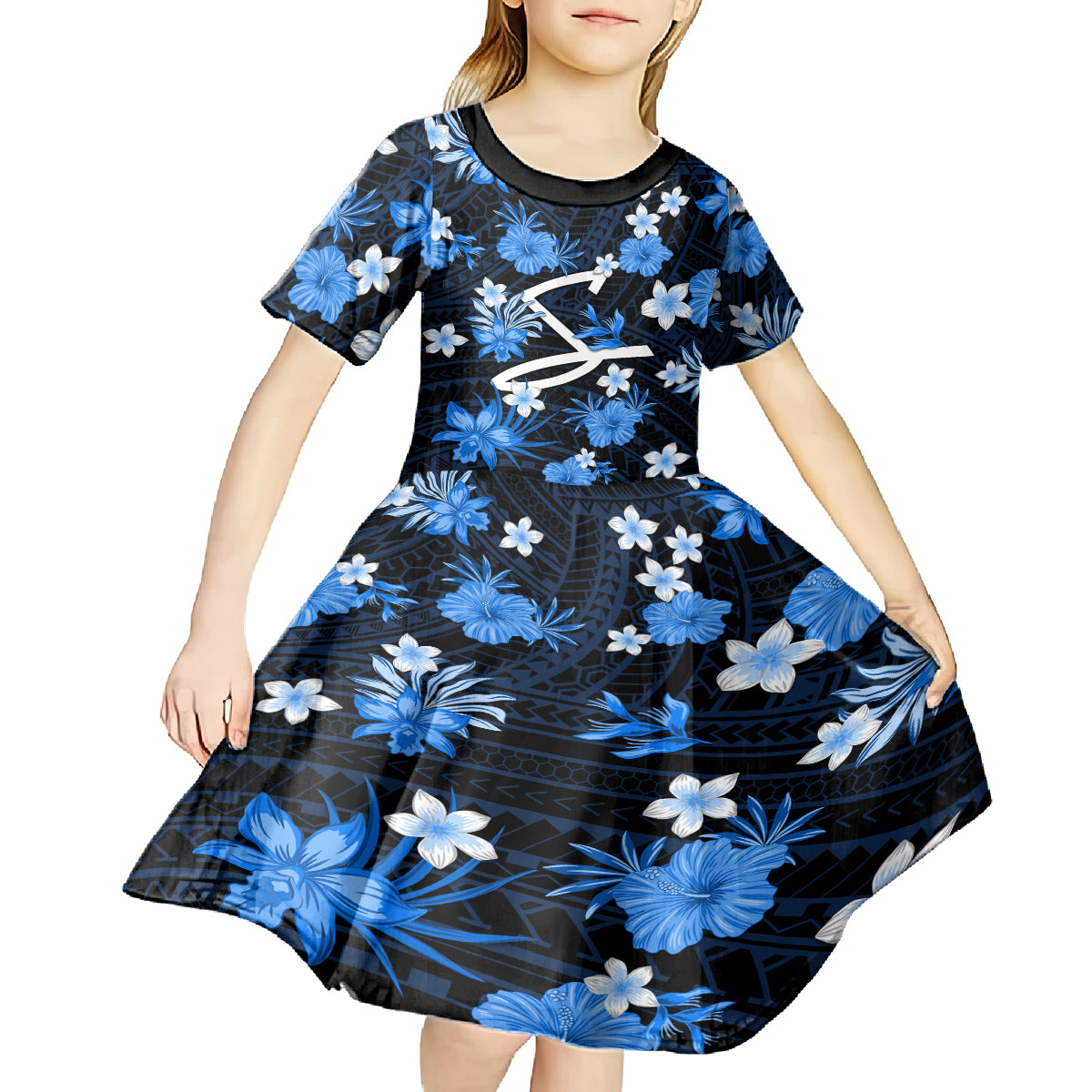 Australian Strikers Cricket Kid Short Sleeve Dress Baeuty Pacific Hibiscus and Polynesian Pattern - Vibe Hoodie Shop