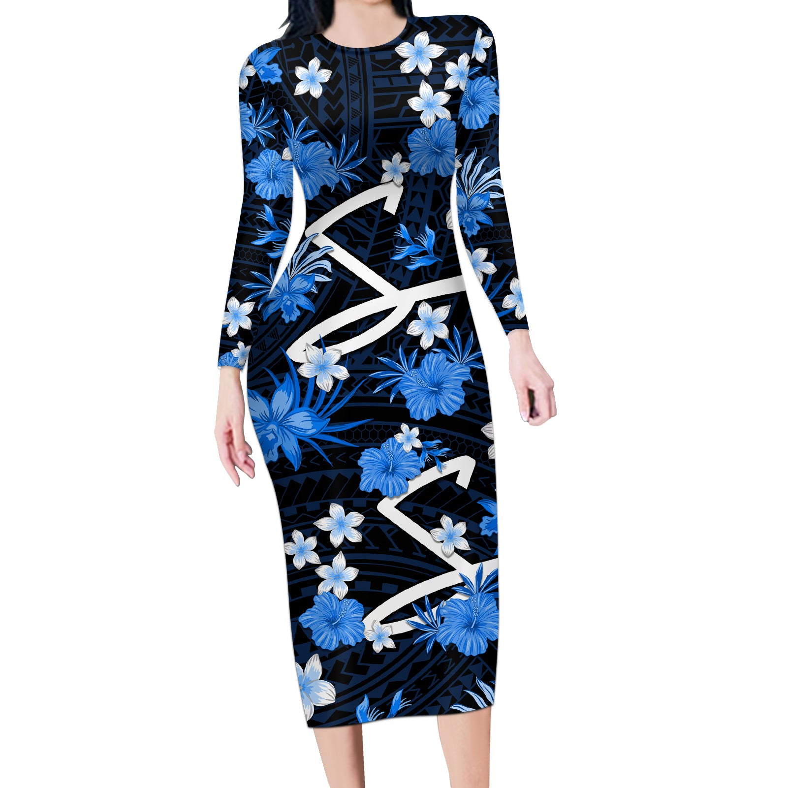 australian-strikers-cricket-long-sleeve-bodycon-dress-baeuty-pacific-hibiscus-and-polynesian-pattern