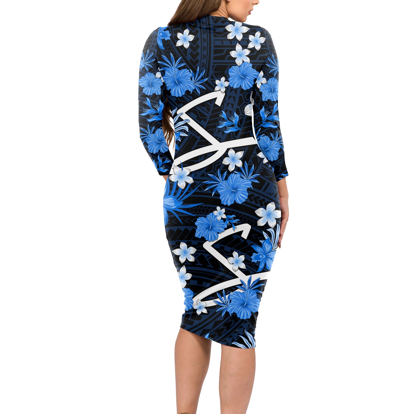 australian-strikers-cricket-long-sleeve-bodycon-dress-baeuty-pacific-hibiscus-and-polynesian-pattern