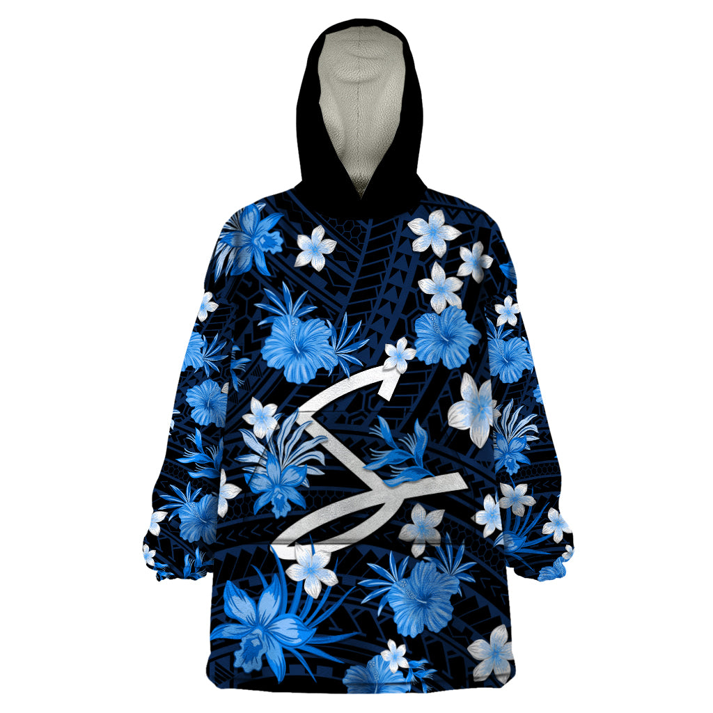 Australian Strikers Cricket Wearable Blanket Hoodie Baeuty Pacific Hibiscus and Polynesian Pattern - Vibe Hoodie Shop