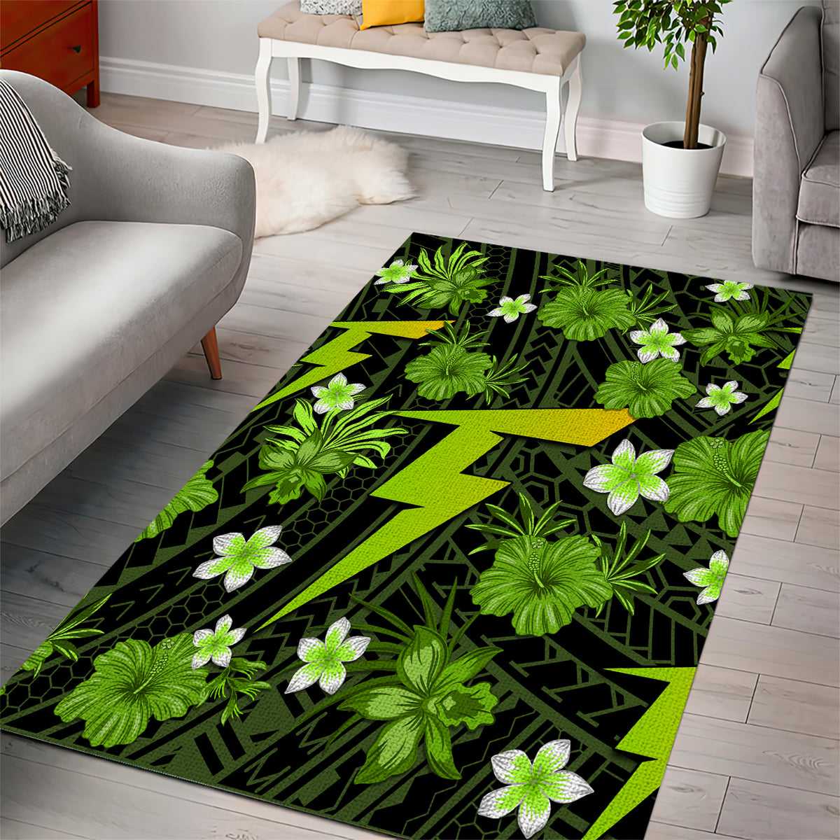 Australian Thunder Cricket Area Rug Baeuty Pacific Hibiscus and Polynesian Pattern - Vibe Hoodie Shop