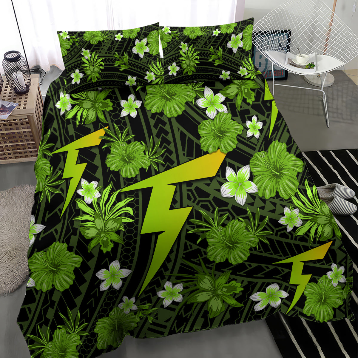 Australian Thunder Cricket Bedding Set Baeuty Pacific Hibiscus and Polynesian Pattern - Vibe Hoodie Shop