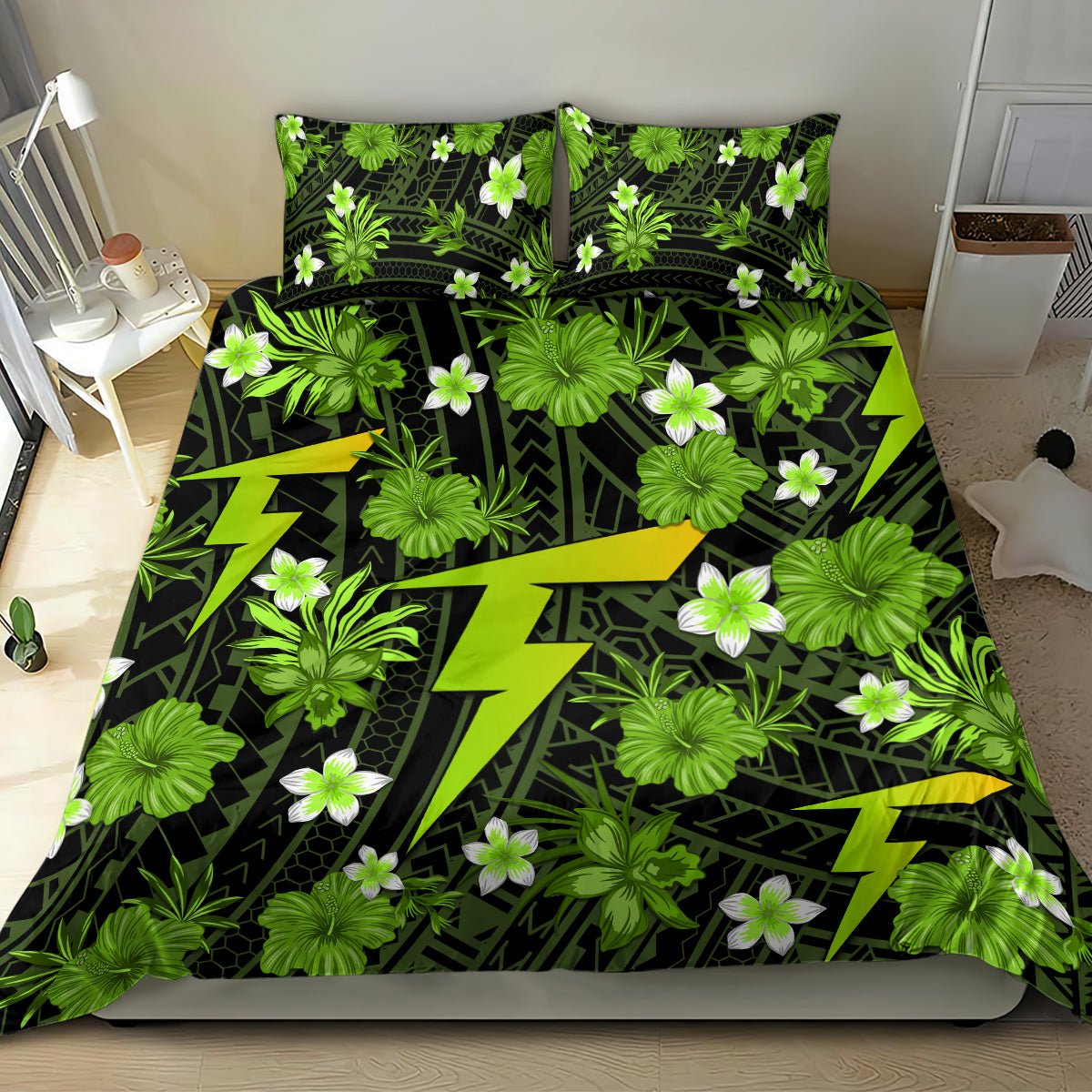 Australian Thunder Cricket Bedding Set Baeuty Pacific Hibiscus and Polynesian Pattern - Vibe Hoodie Shop