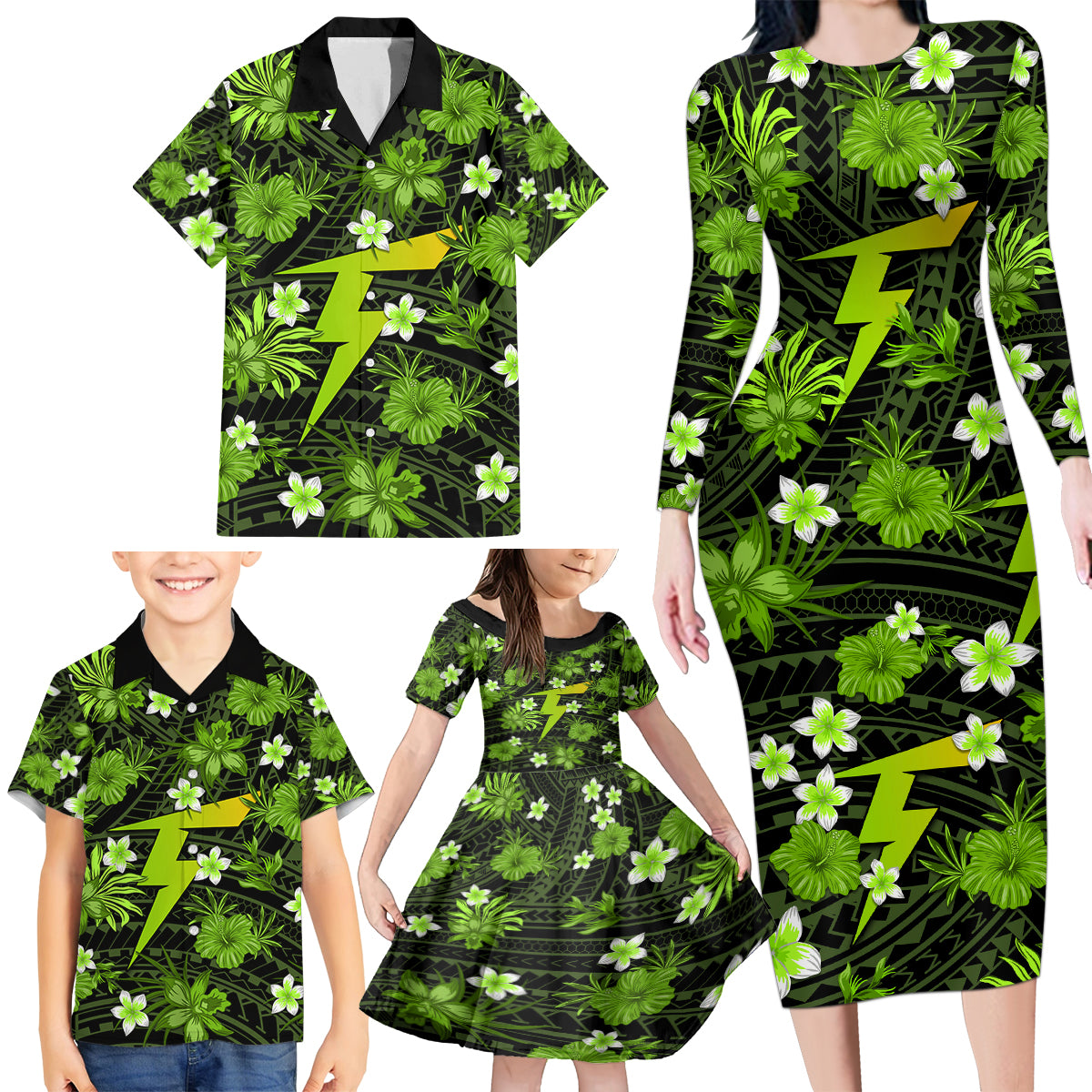 australian-thunder-cricket-family-matching-long-sleeve-bodycon-dress-and-hawaiian-shirt-baeuty-pacific-hibiscus-and-polynesian-pattern