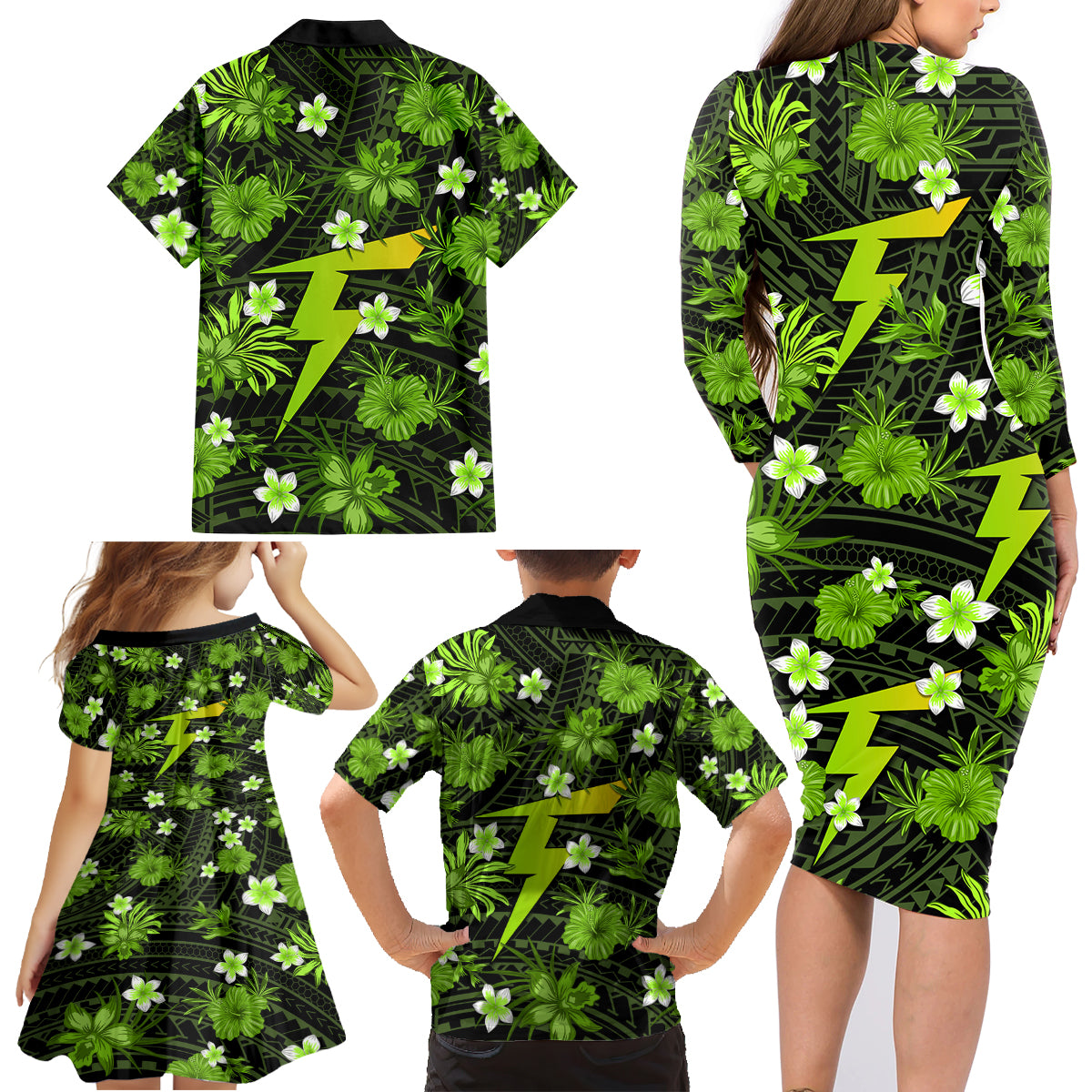 australian-thunder-cricket-family-matching-long-sleeve-bodycon-dress-and-hawaiian-shirt-baeuty-pacific-hibiscus-and-polynesian-pattern