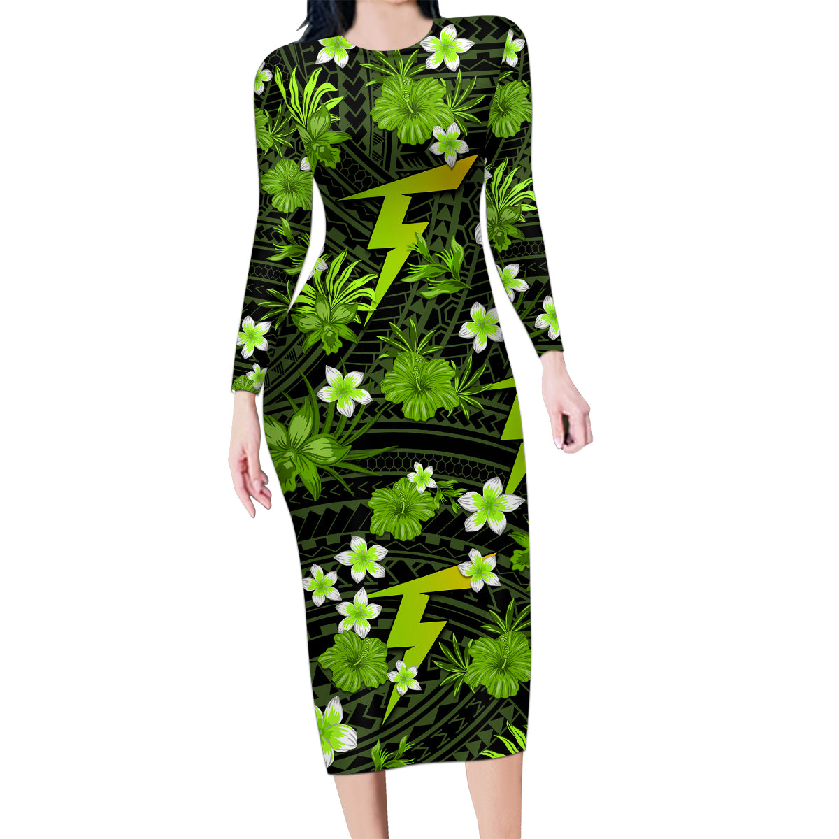 australian-thunder-cricket-family-matching-long-sleeve-bodycon-dress-and-hawaiian-shirt-baeuty-pacific-hibiscus-and-polynesian-pattern