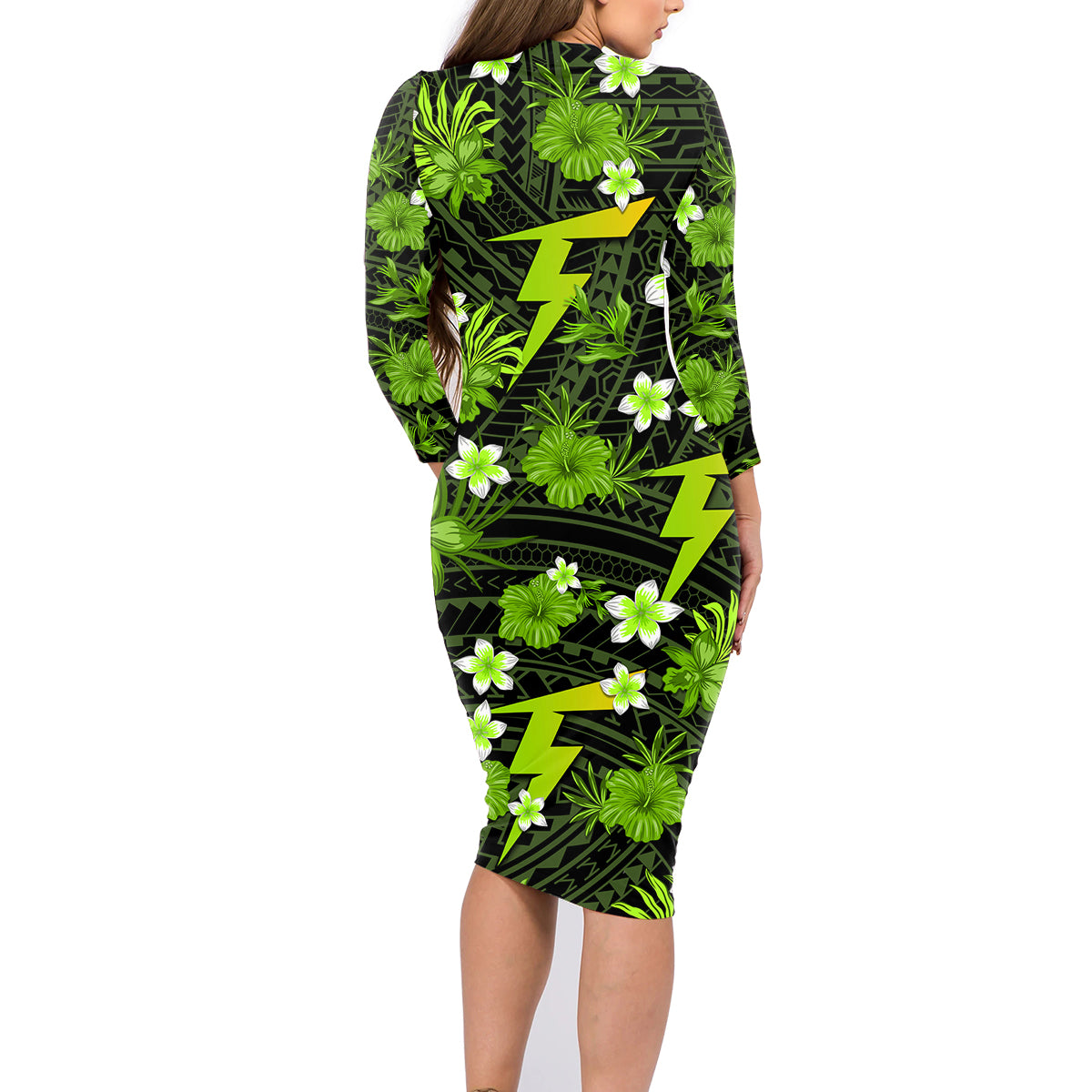 australian-thunder-cricket-family-matching-long-sleeve-bodycon-dress-and-hawaiian-shirt-baeuty-pacific-hibiscus-and-polynesian-pattern