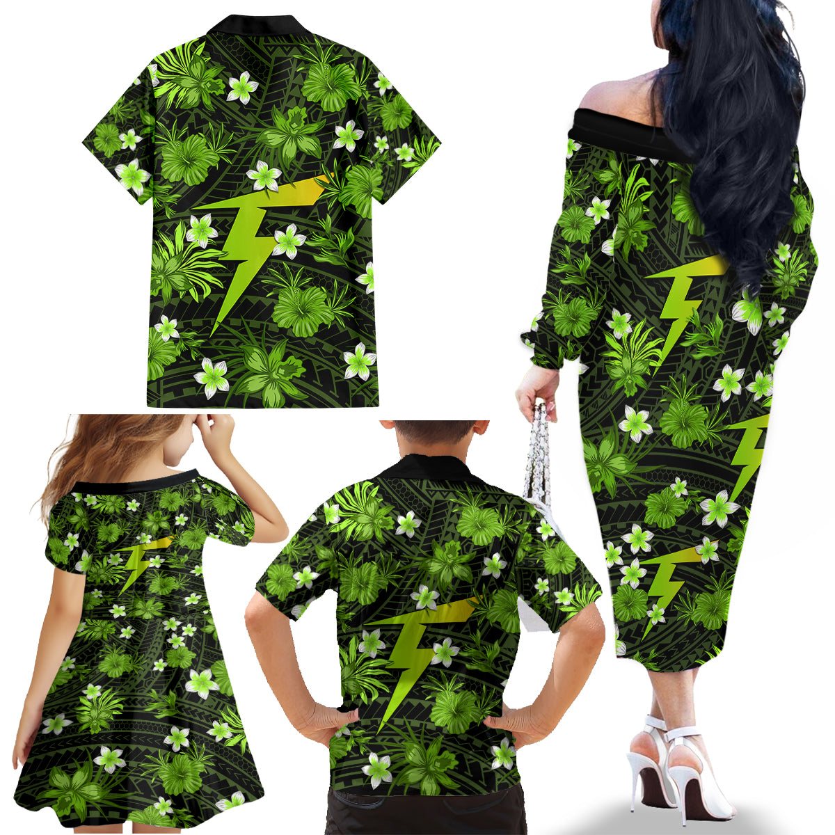 australian-thunder-cricket-family-matching-off-shoulder-long-sleeve-dress-and-hawaiian-shirt-baeuty-pacific-hibiscus-and-polynesian-pattern