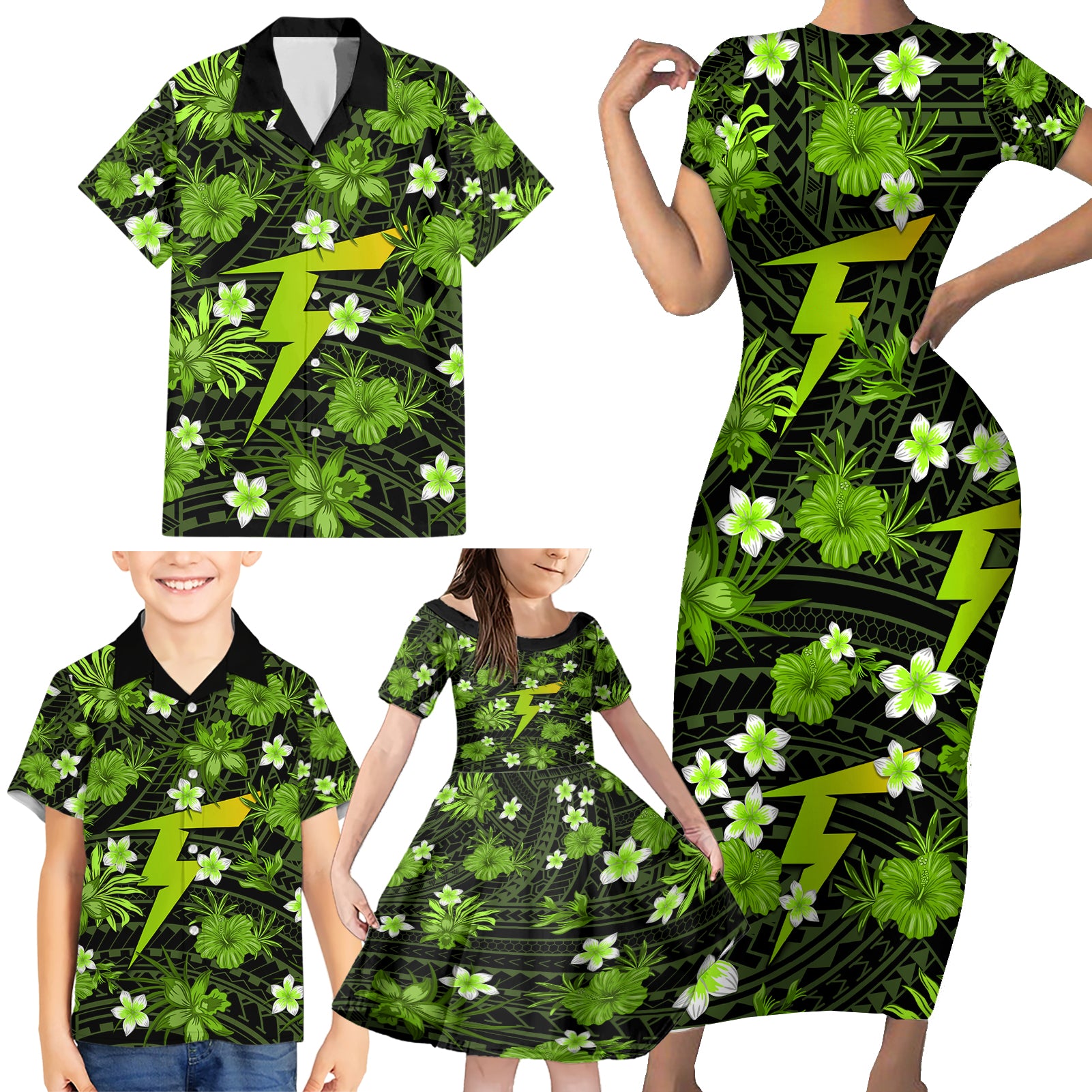 australian-thunder-cricket-family-matching-short-sleeve-bodycon-dress-and-hawaiian-shirt-baeuty-pacific-hibiscus-and-polynesian-pattern